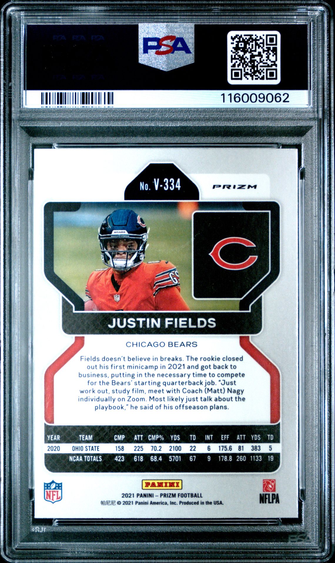 2021 Panini Prizm Justin Fields #V334 (Variation-Silver Prizm) Gem Mt 10 back