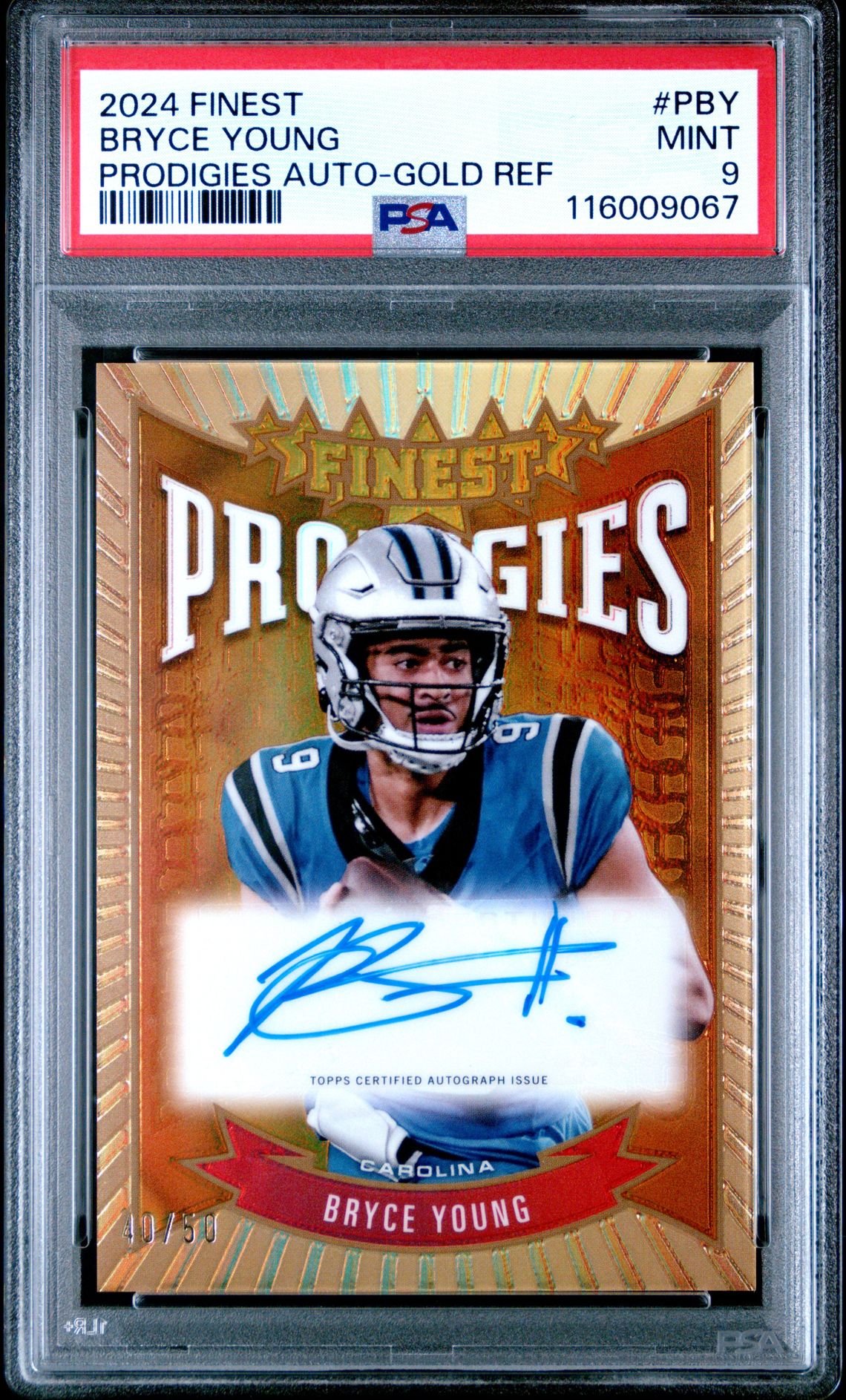 2024 Topps Finest Prodigies Autographs Bryce Young #Pby (Prodigies Auto-Gold Ref) Mint 9 front