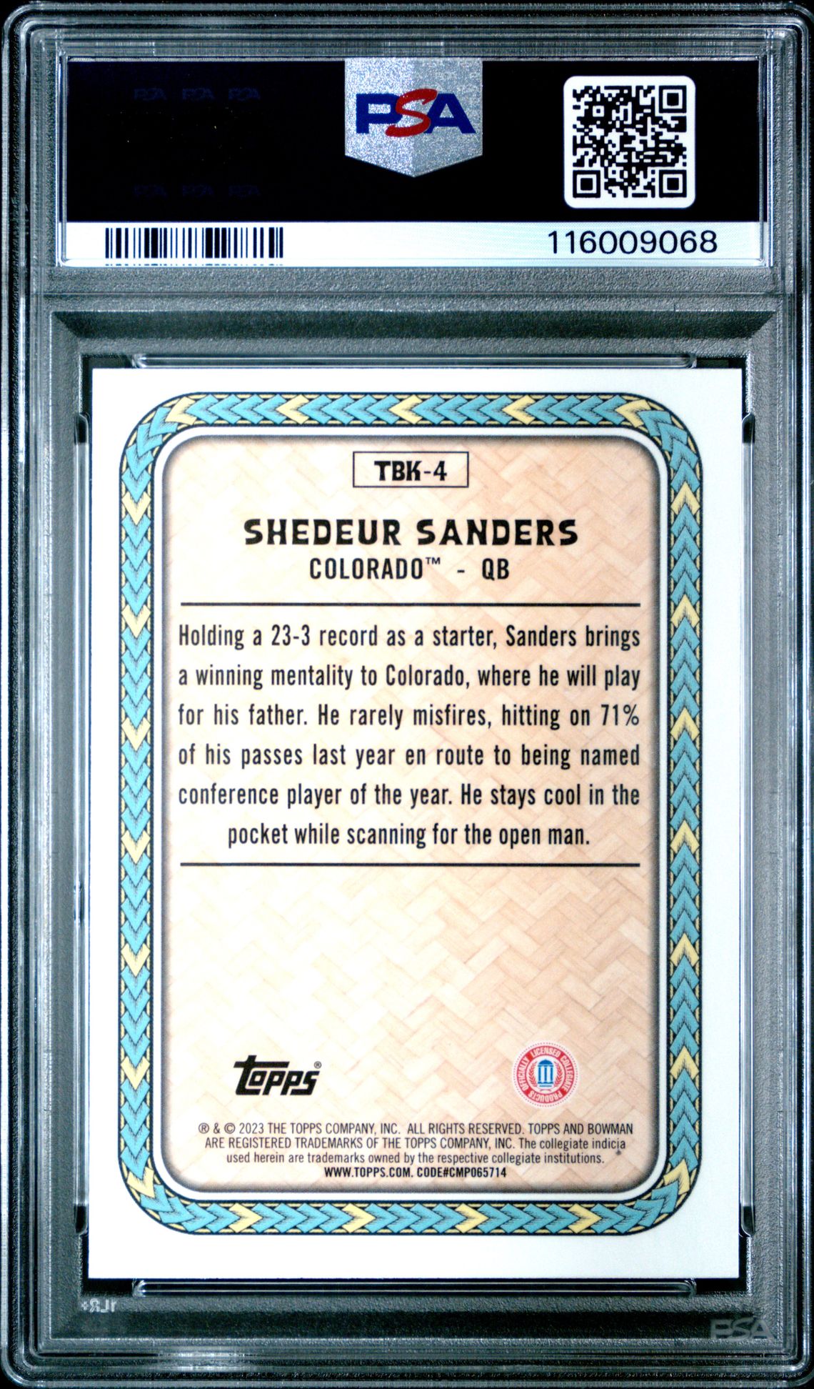 2023 Bowman University Chrome The Big Kahuna Shedeur Sanders #Tbk4 (The Big Kahuna) Mint 9 back