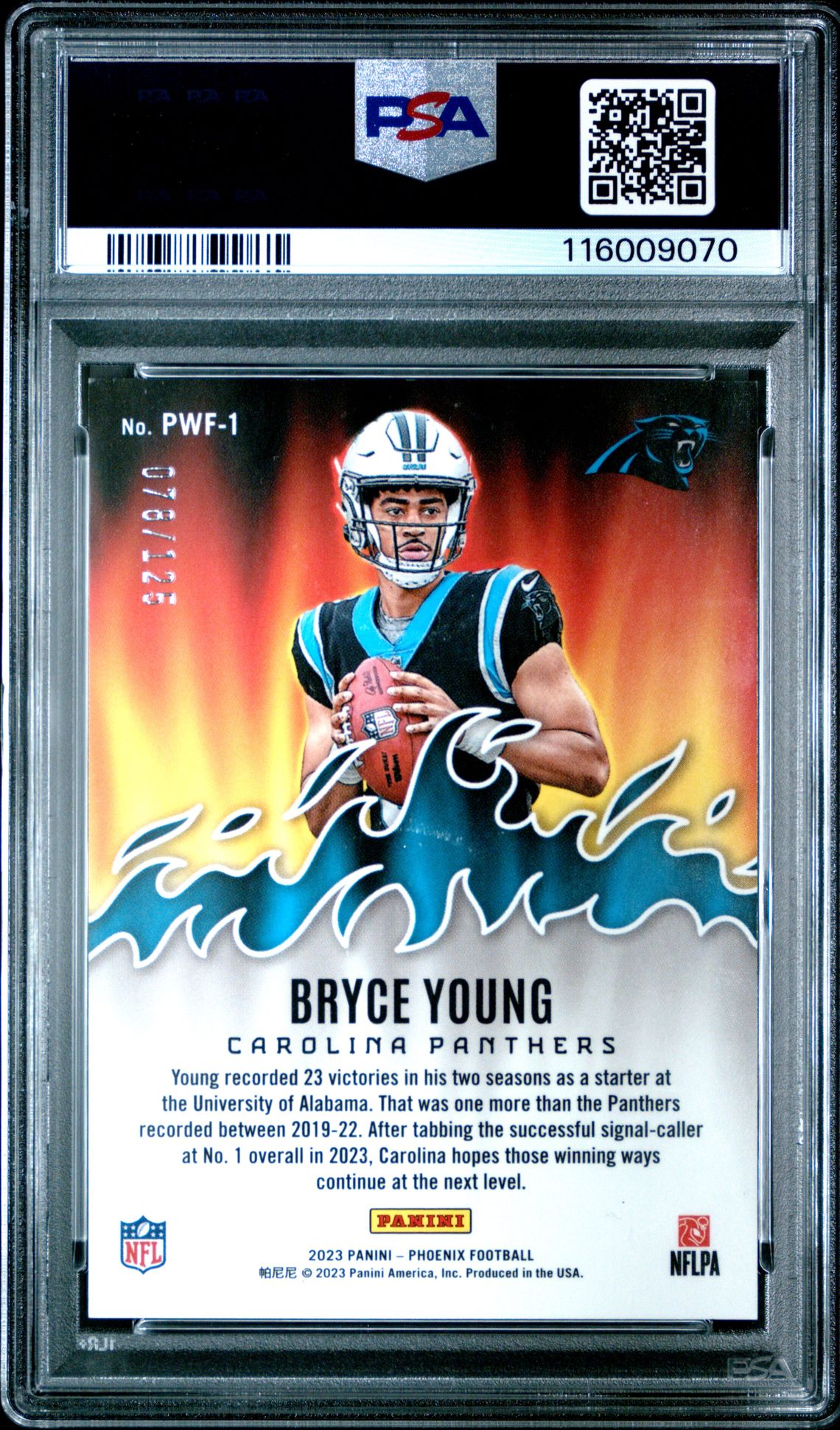 2023 Panini Phoenix Playing With Fire Bryce Young #Pwf1 (Playing With Fire-Teal) Mint 9 back