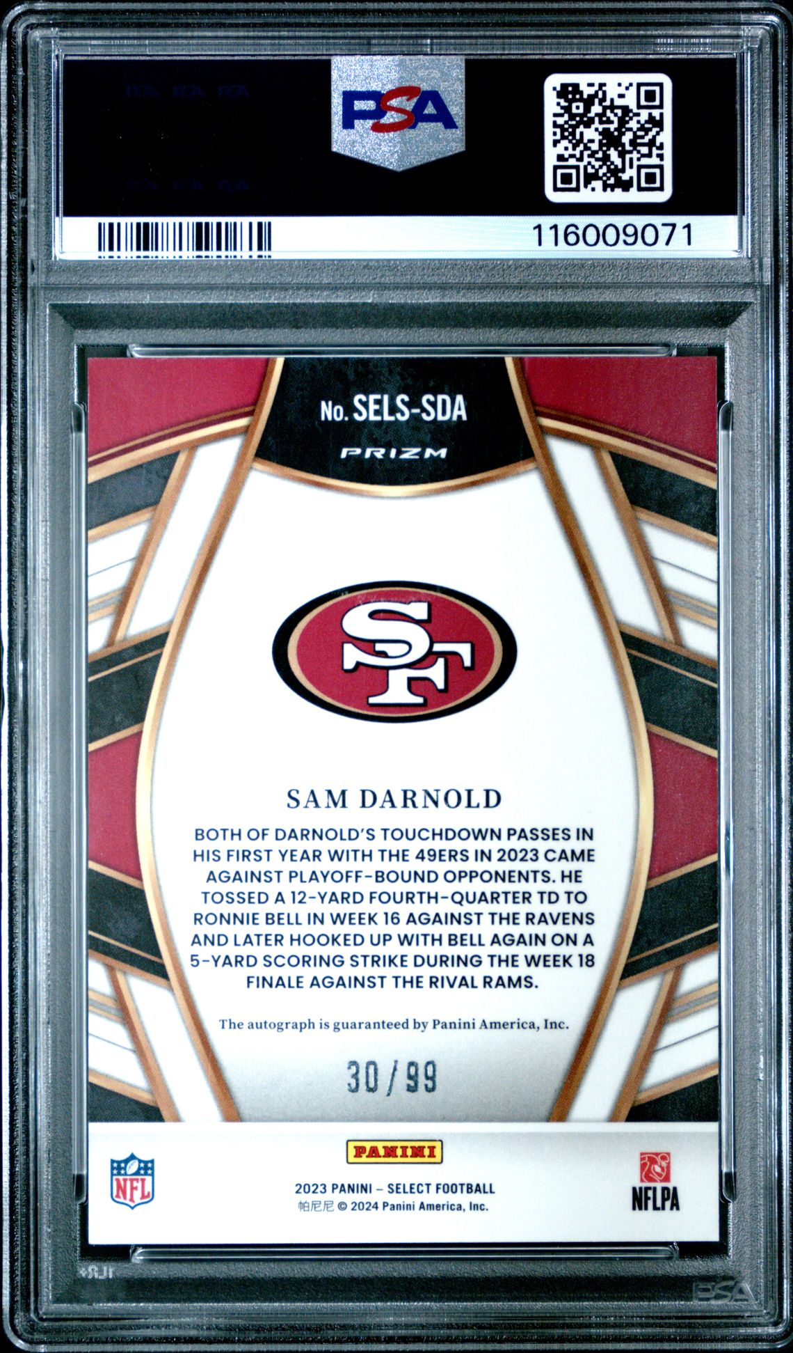 2023 Panini Select Select Signatures Sam Darnold #Selssda (Select Signature-Blue Prizm) Mint 9 back