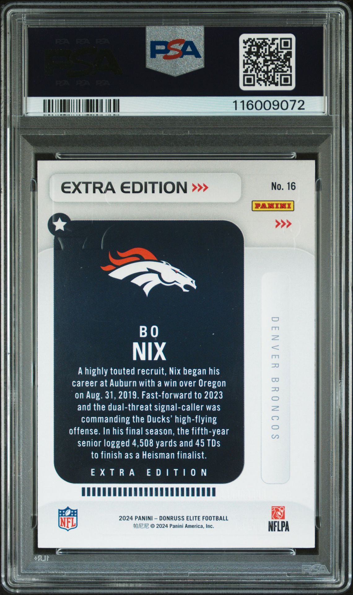 2024 Panini Donruss Elite Extra Edition Bo Nix #16 Mint 9 back