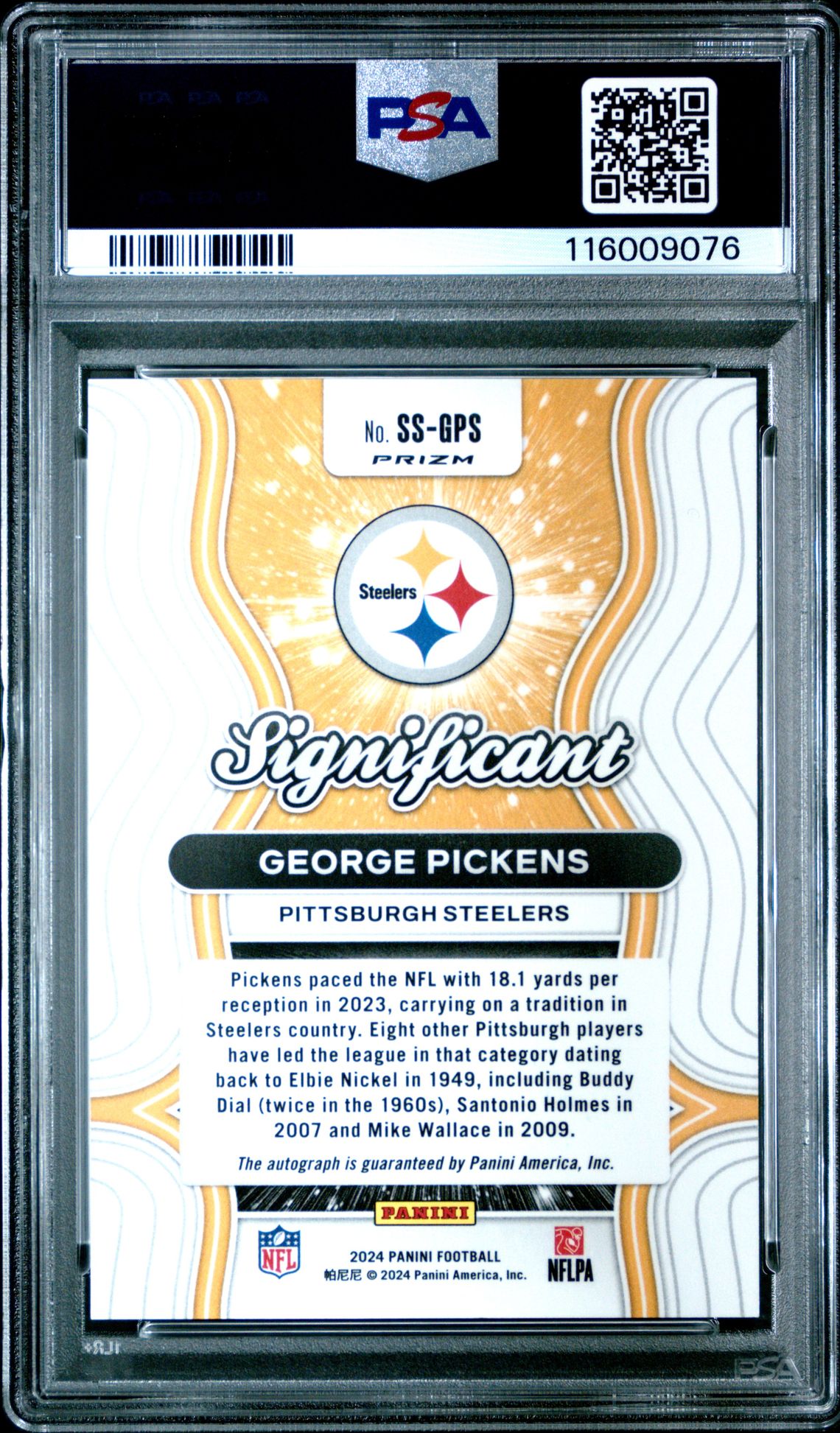 2024 Panini Prizm Significant Signatures George Pickens #Ssgps Mint 9 back