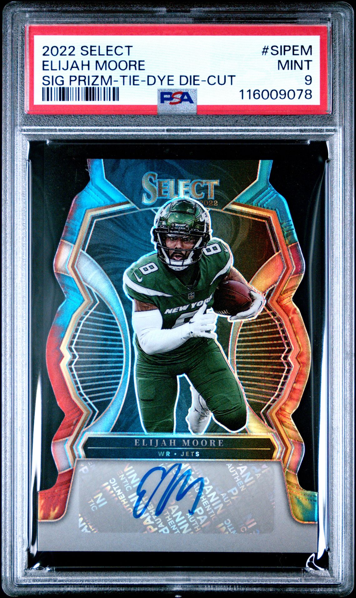 2022 Panini Select Signature Prizm Elijah Moore #Sipem (Sig Prizm-Tie-Dye Die-Cut) Mint 9 front