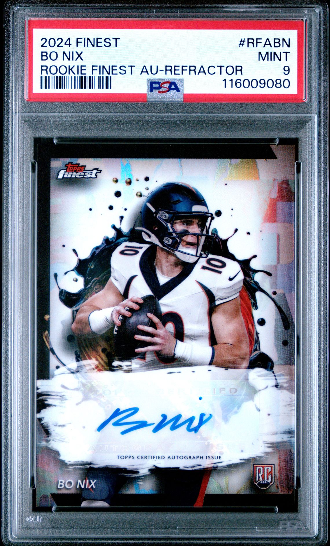 2024 Topps Finest Rookie Finest Autographs Bo Nix #Rfabn (Rookie Finest Au-Refractor) Mint 9 front