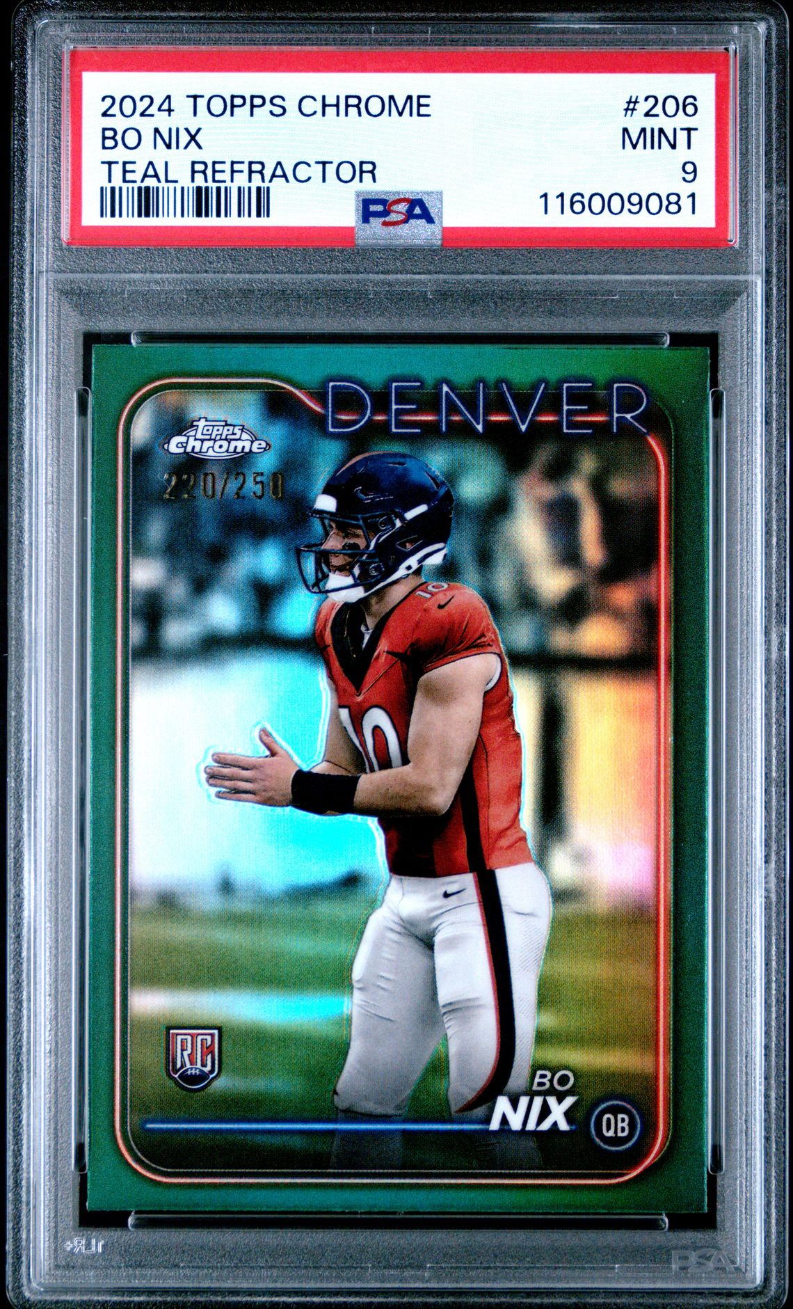 2024 Topps Chrome Bo Nix #206 (Teal Refractor) Mint 9 front