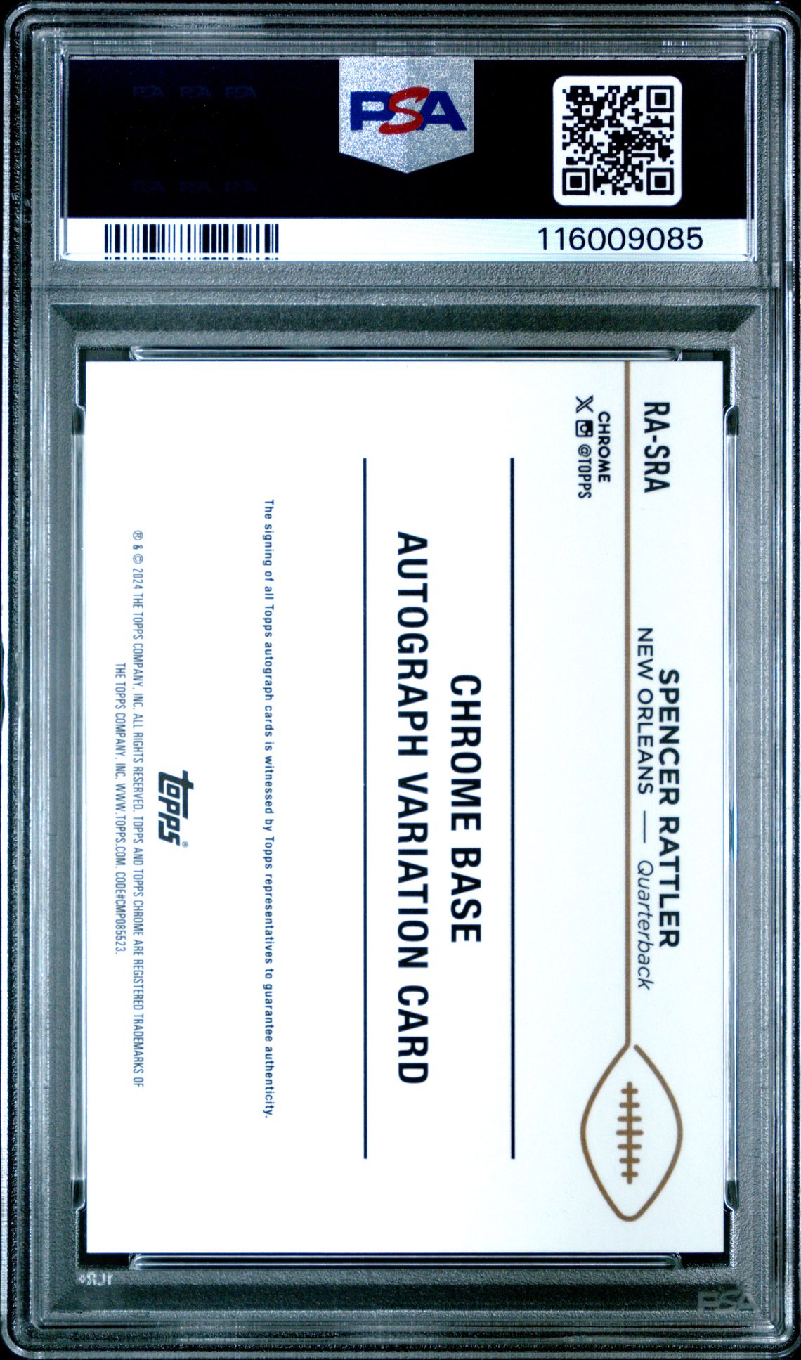 2024 Topps Chrome Rookie Autographs Variations Spencer Rattler #Rasra Gem Mt 10 back