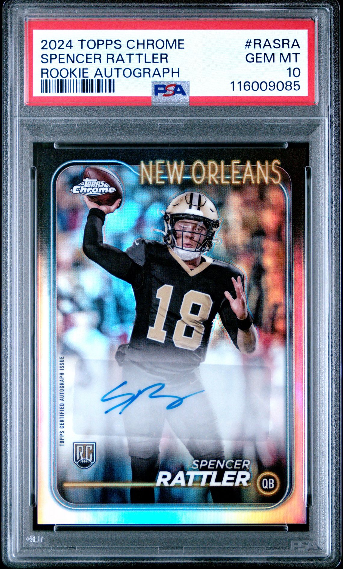 2024 Topps Chrome Rookie Autographs Variations Spencer Rattler #Rasra Gem Mt 10 front