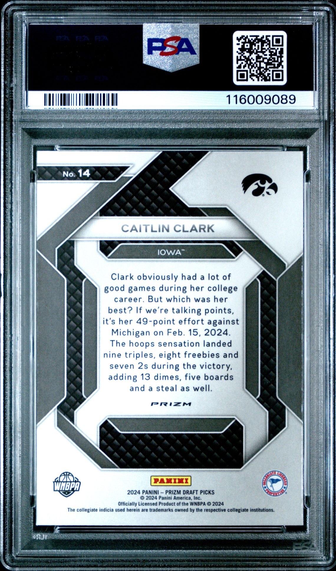 2024 Panini Prizm Draft Picks New Recruits Caitlin Clark #14 (New Recruits-Silver Prizm) Mint 9 back