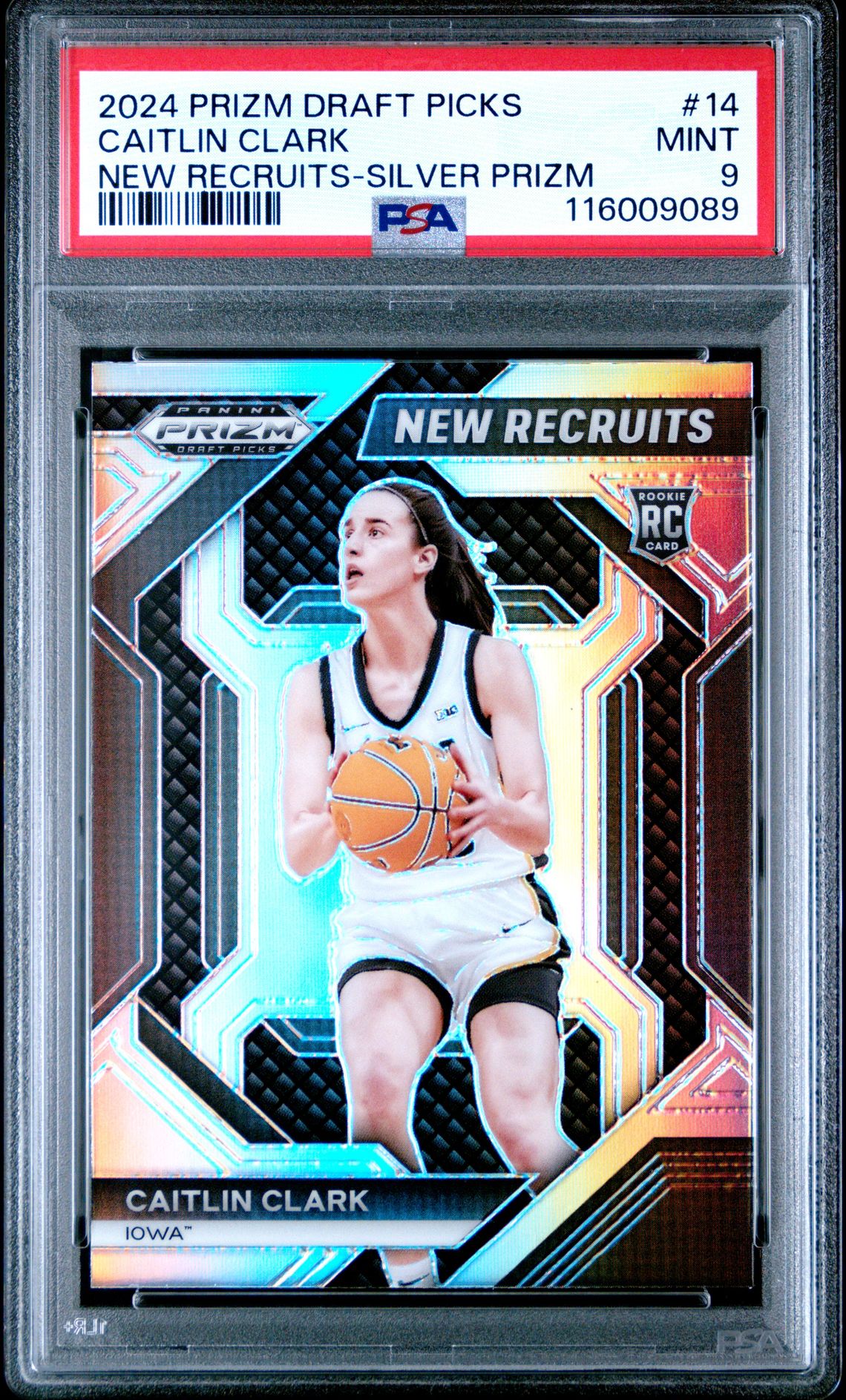 2024 Panini Prizm Draft Picks New Recruits Caitlin Clark #14 (New Recruits-Silver Prizm) Mint 9 front