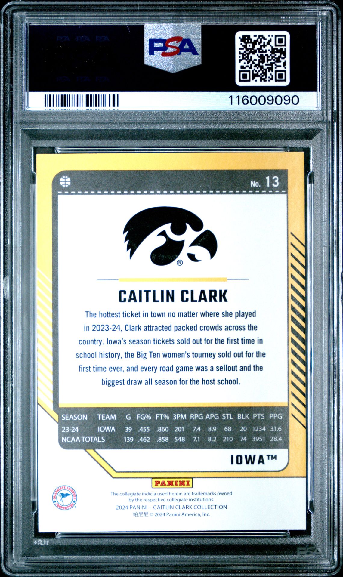 2024 Panini Caitlin Clark Collection Donruss Caitlin Clark #13 Gem Mt 10 back