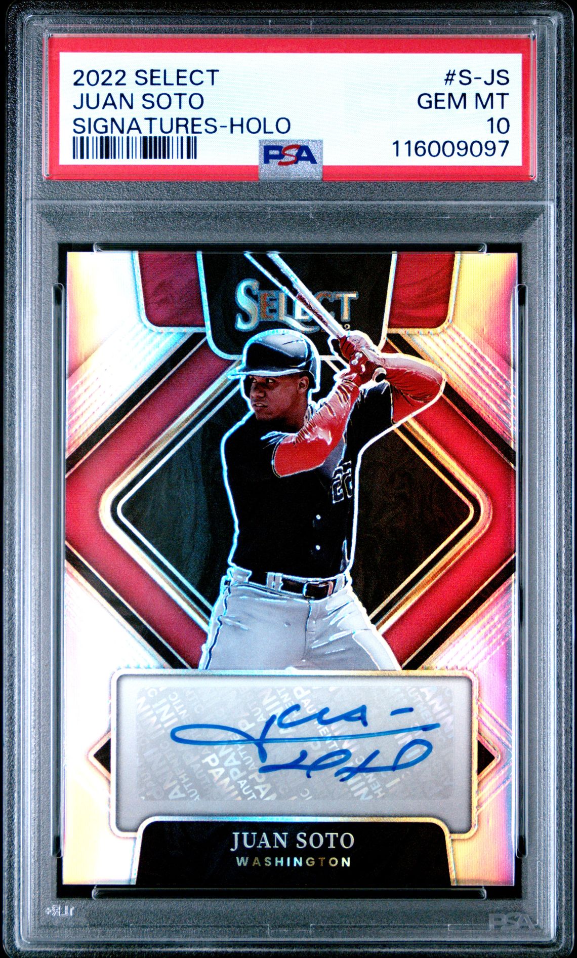 2022 Panini Select Signatures Juan Soto #S-Js (Signatures-Holo) Gem Mt 10 front