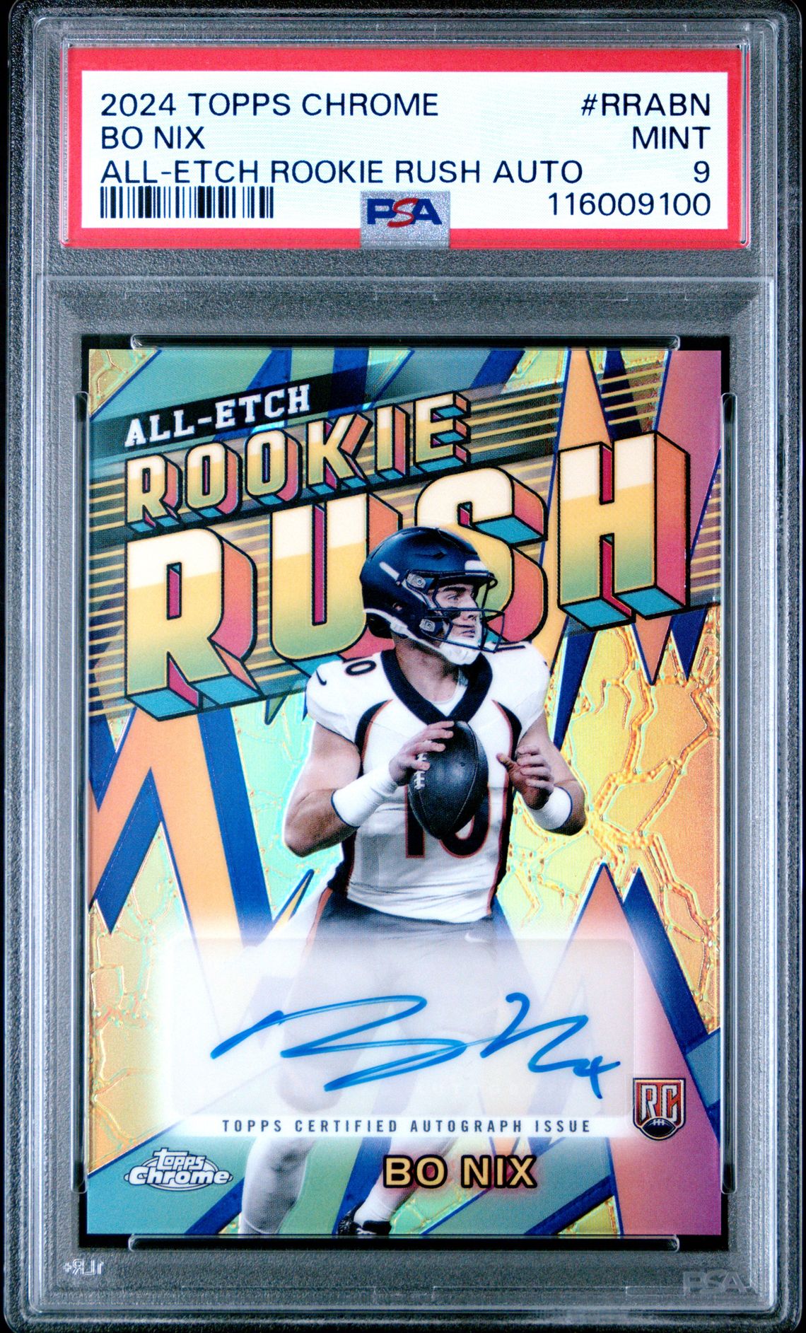 2024 Topps Chrome Chrome All-Etch Rookie Rush Autographs Bo Nix #Rrabn Mint 9 front