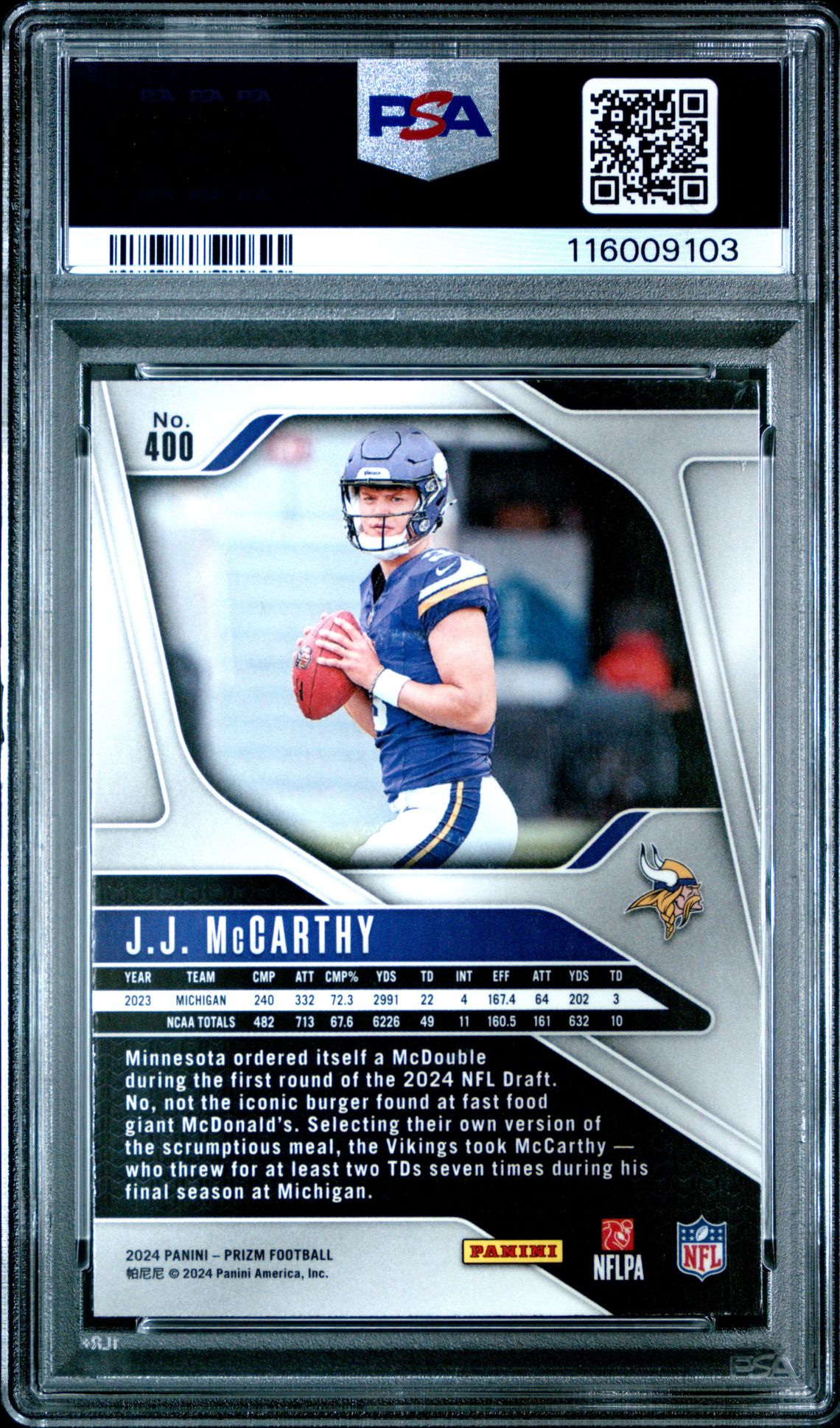 2024 Panini Prizm Jj Mccarthy #400 Mint 9 back