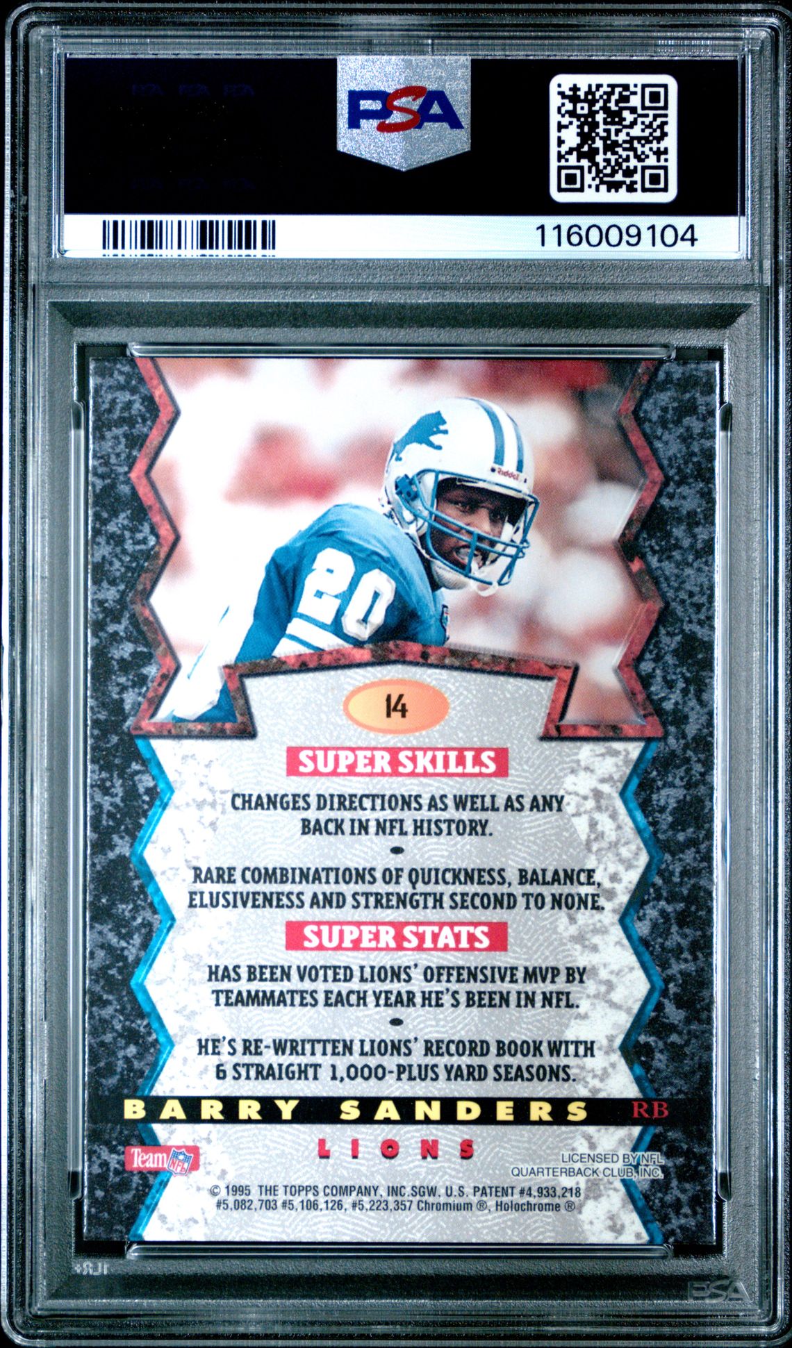 1994 Stadium Club Bowman's Best Barry Sanders #14 (Bowman's Best-Black) Mint 9 back