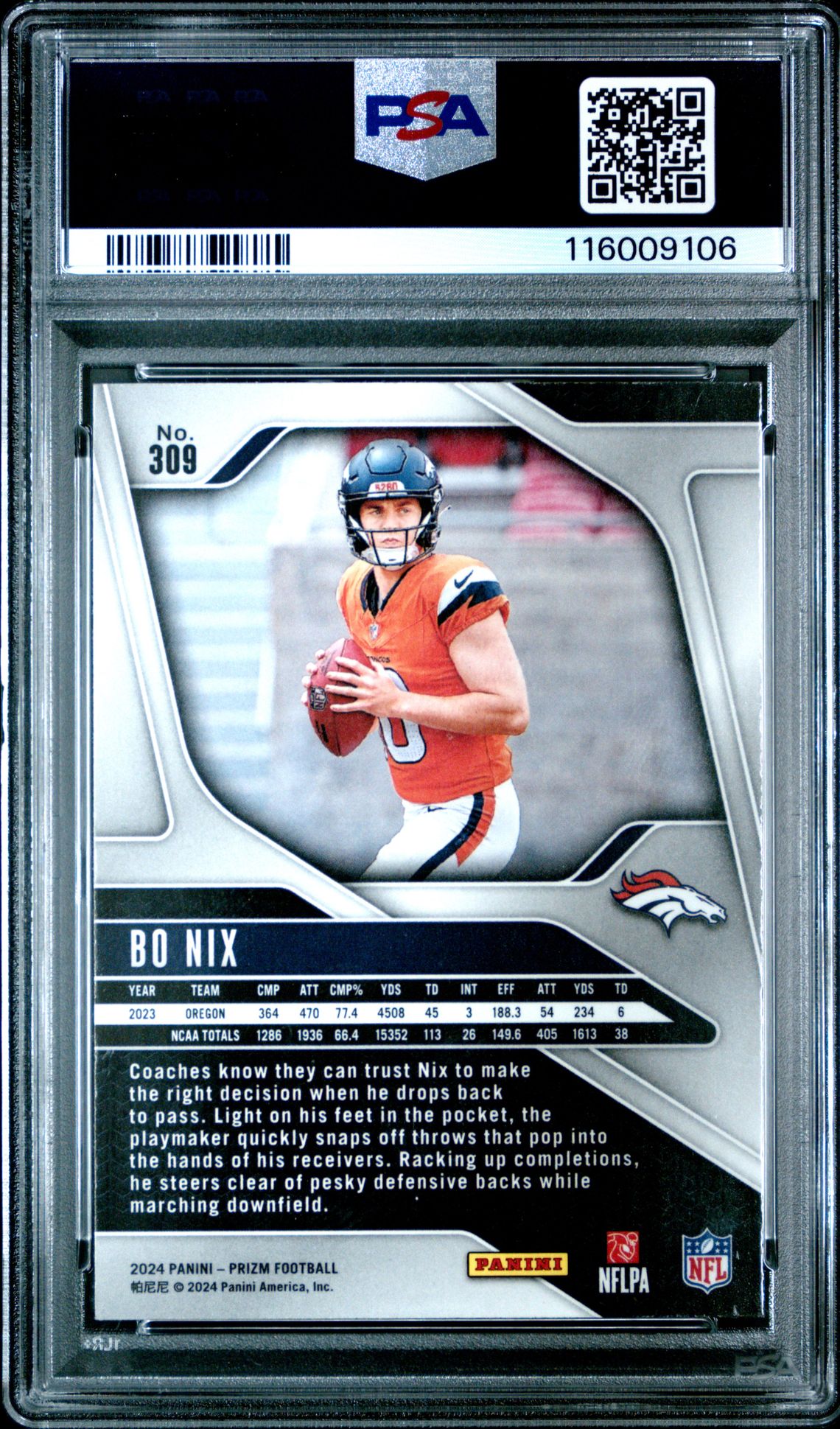 2024 Panini Prizm Bo Nix #309 Mint 9 back