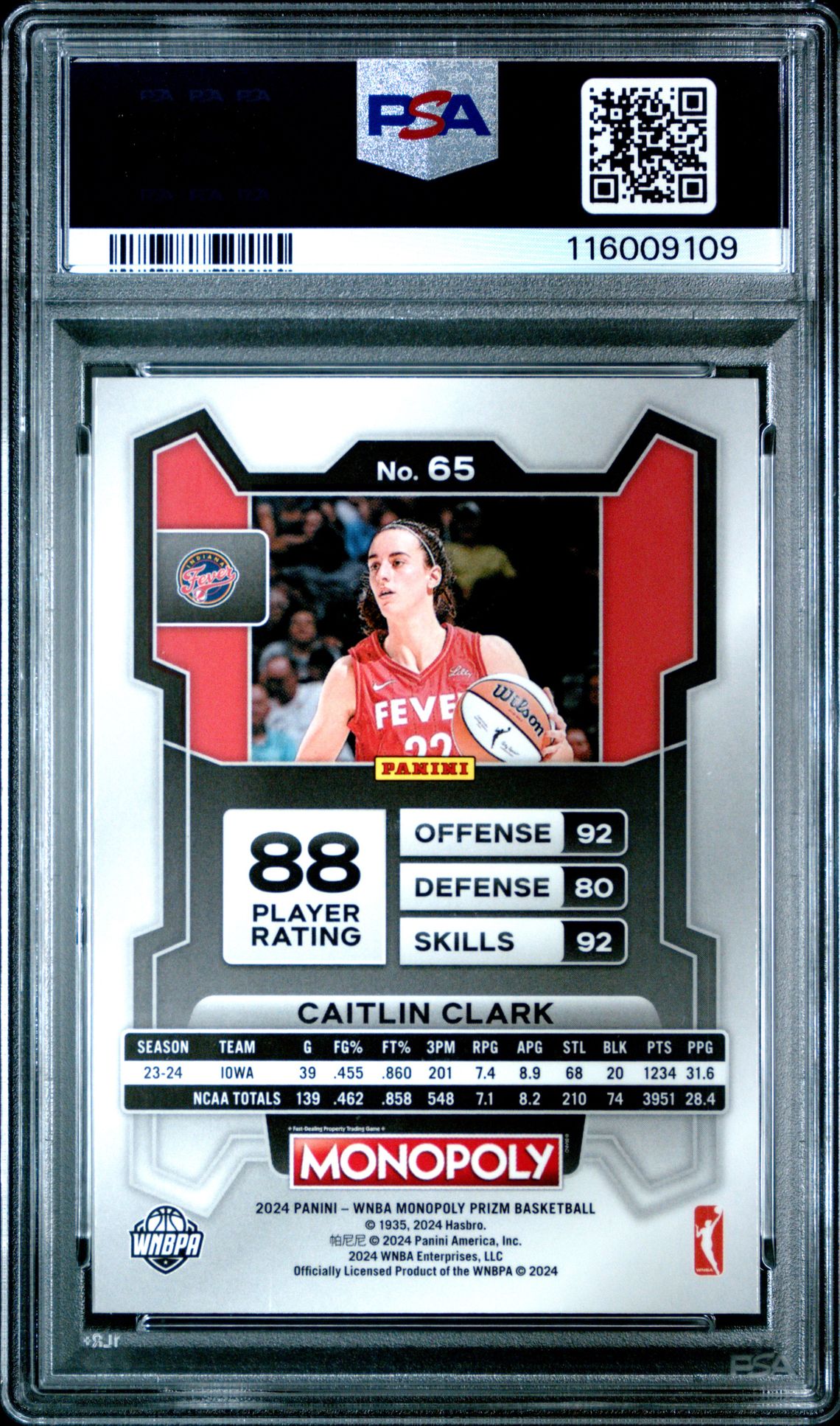 2024 Panini Prizm Monopoly Wnba Caitlin Clark #65 Mint 9 back
