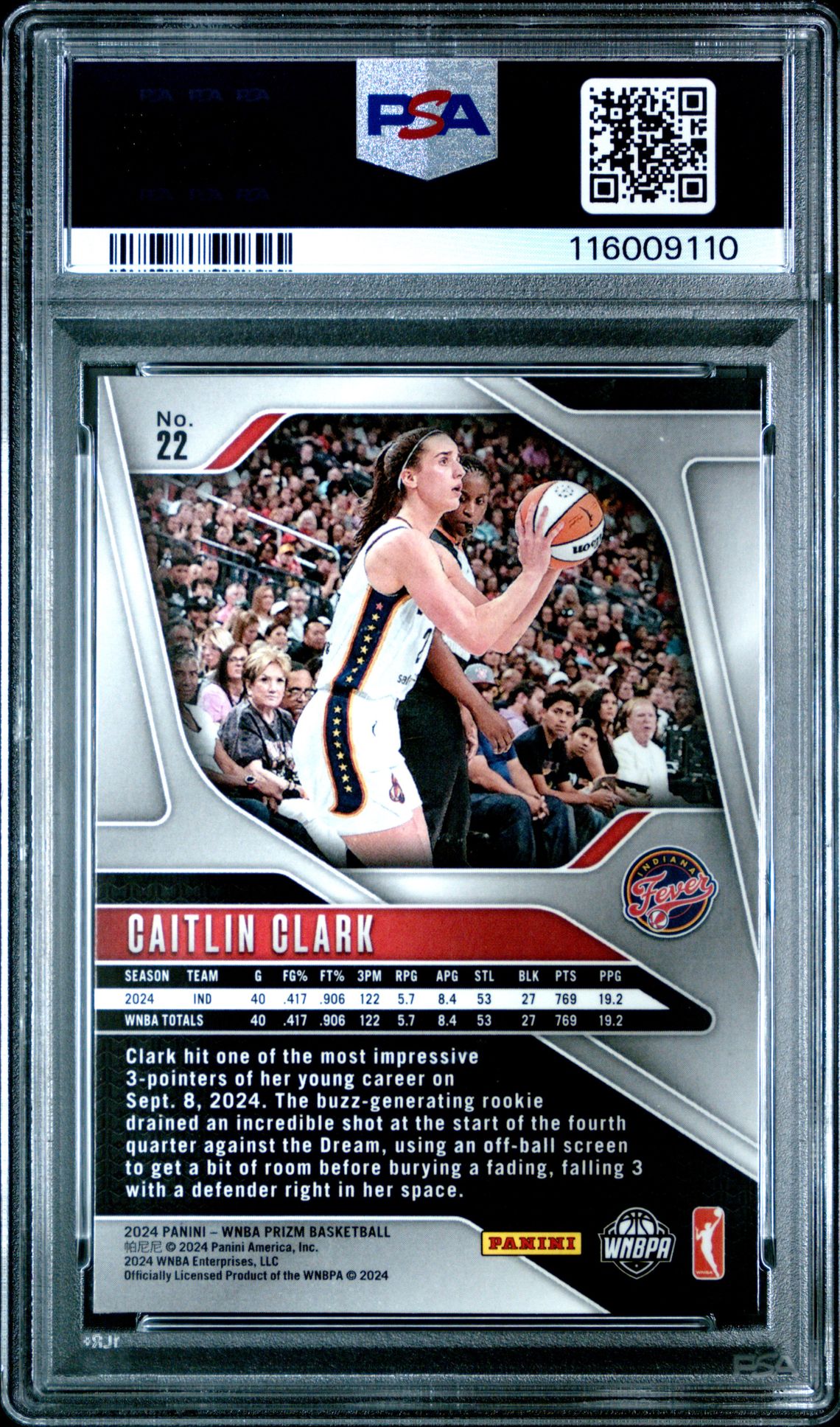 2024 Panini Prizm Wnba Caitlin Clark #22 Mint 9 back