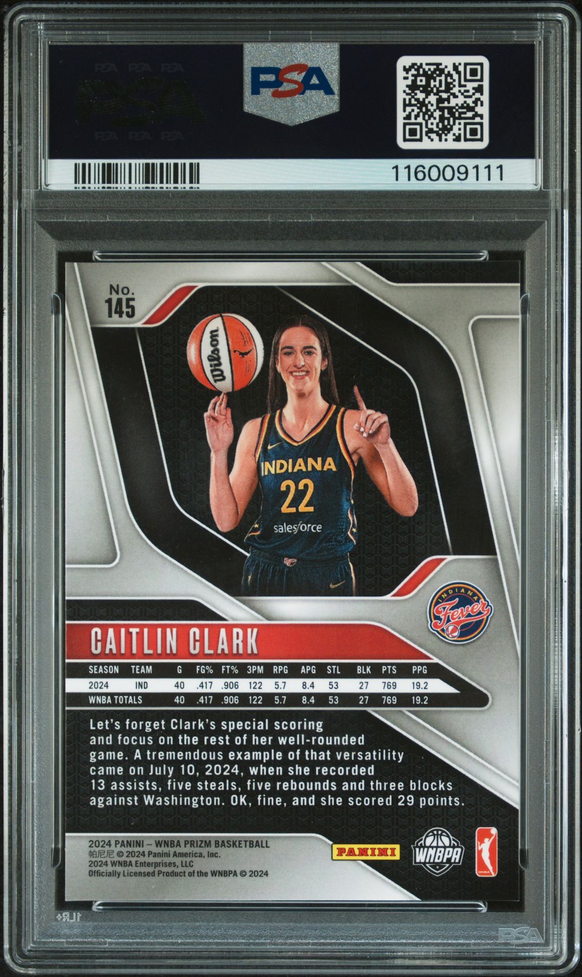 2024 Panini Prizm Wnba Caitlin Clark #145 Mint 9 back