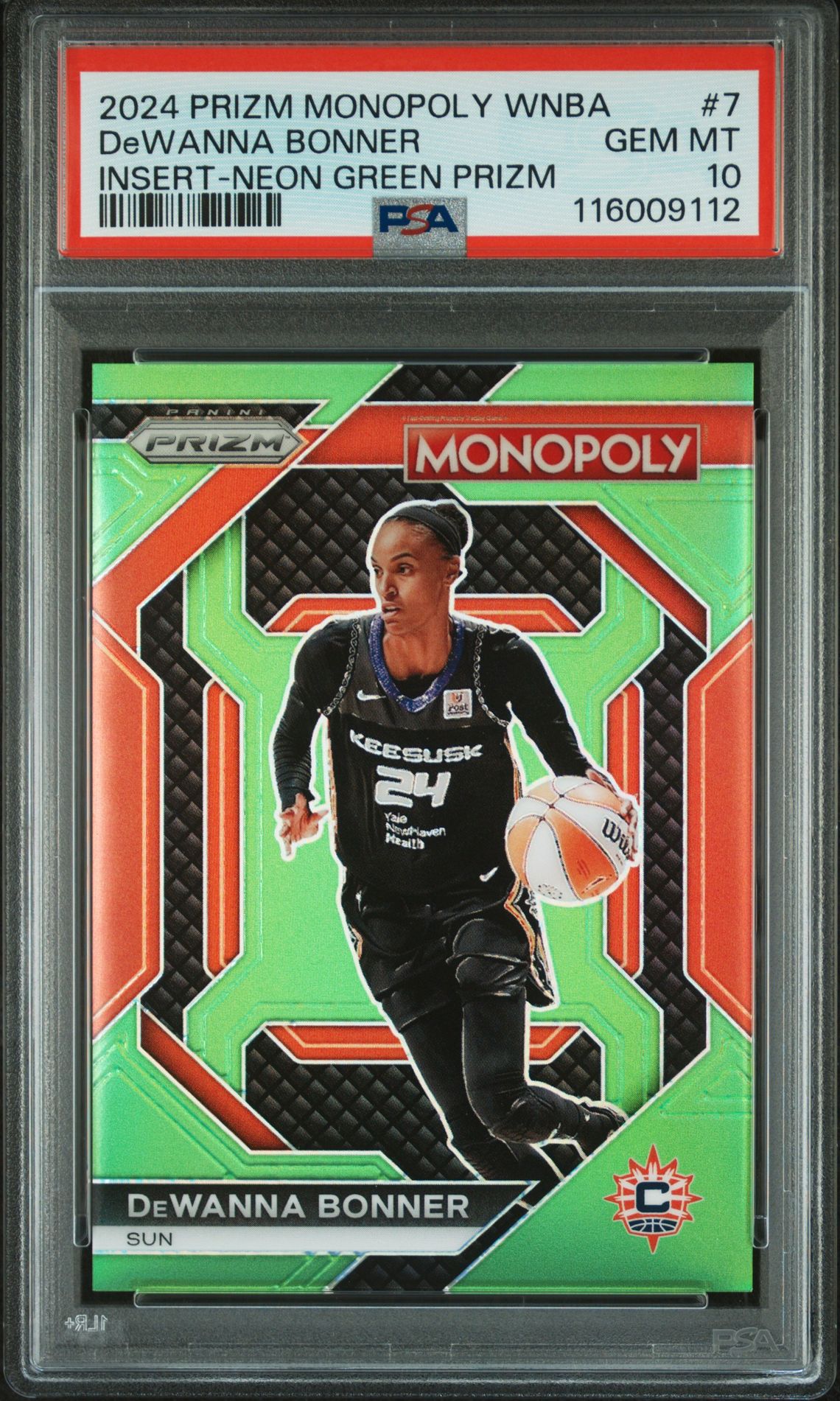 2024 Panini Prizm Monopoly Wnba Insert Dewanna Bonner #7 (Insert-Neon Green Prizm) Gem Mt 10 front