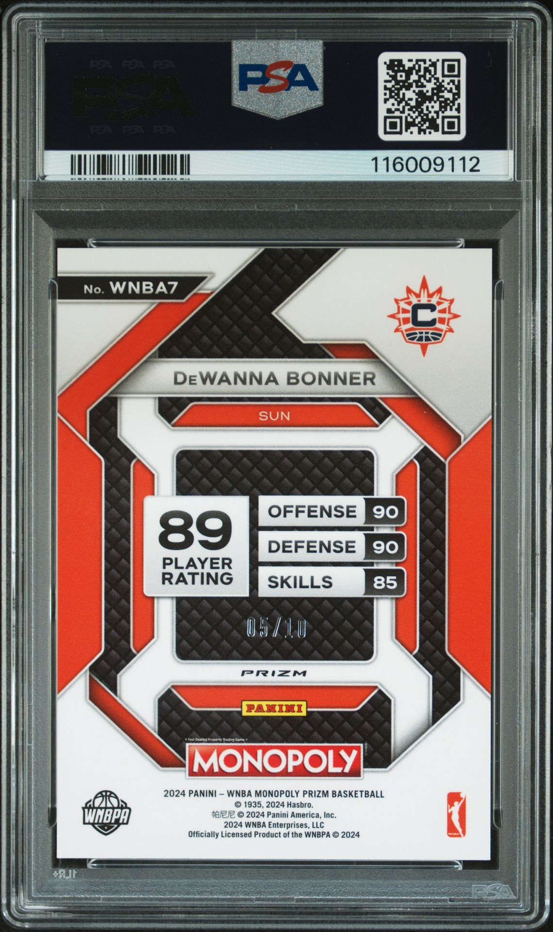 2024 Panini Prizm Monopoly Wnba Insert Dewanna Bonner #7 (Insert-Neon Green Prizm) Gem Mt 10 back