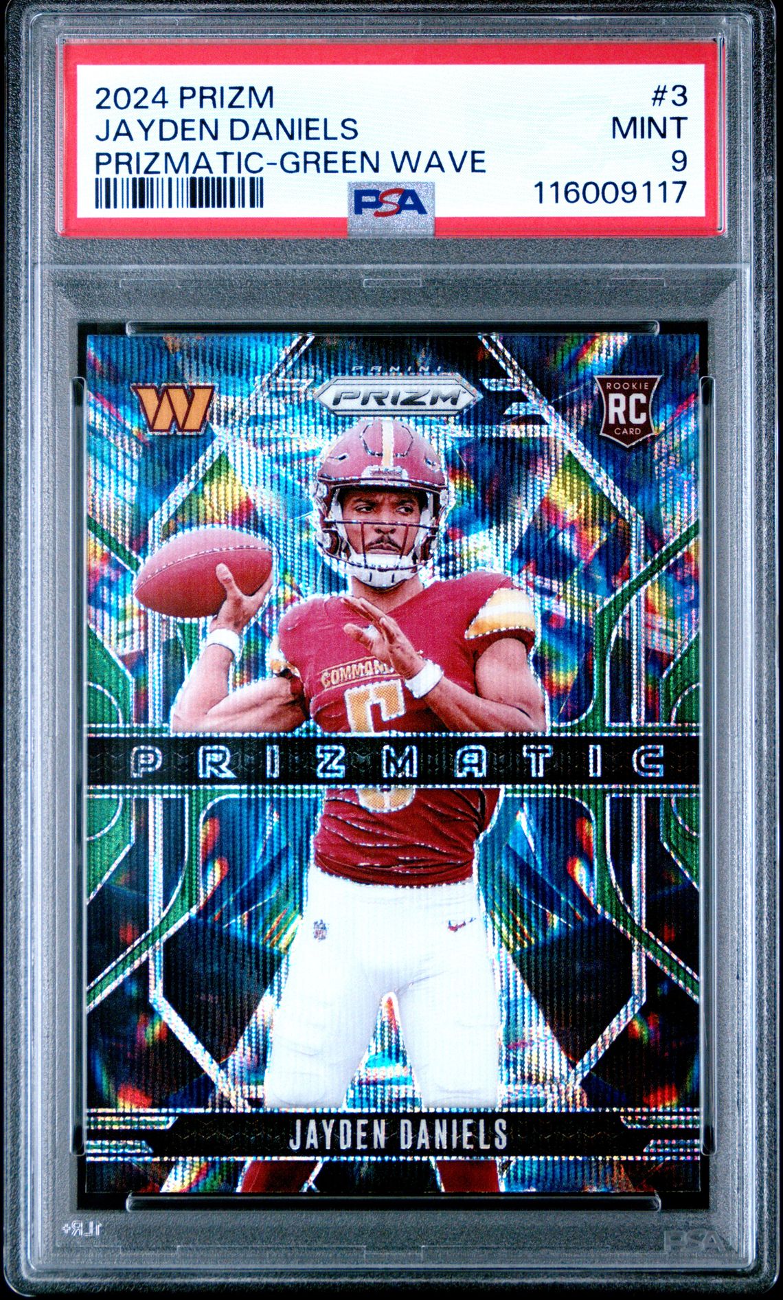 2024 Panini Prizm Prizmatic Jayden Daniels #3 (Prizmatic-Green Wave) Mint 9 front