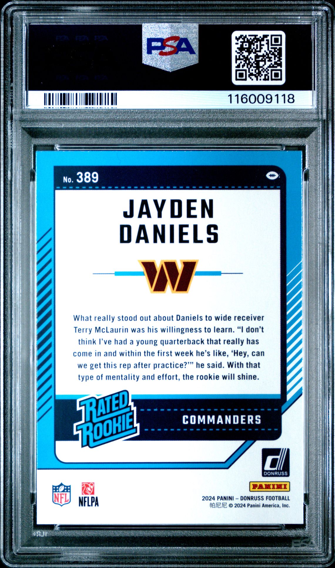 2024 Panini Donruss Jayden Daniels #389 Mint 9 back