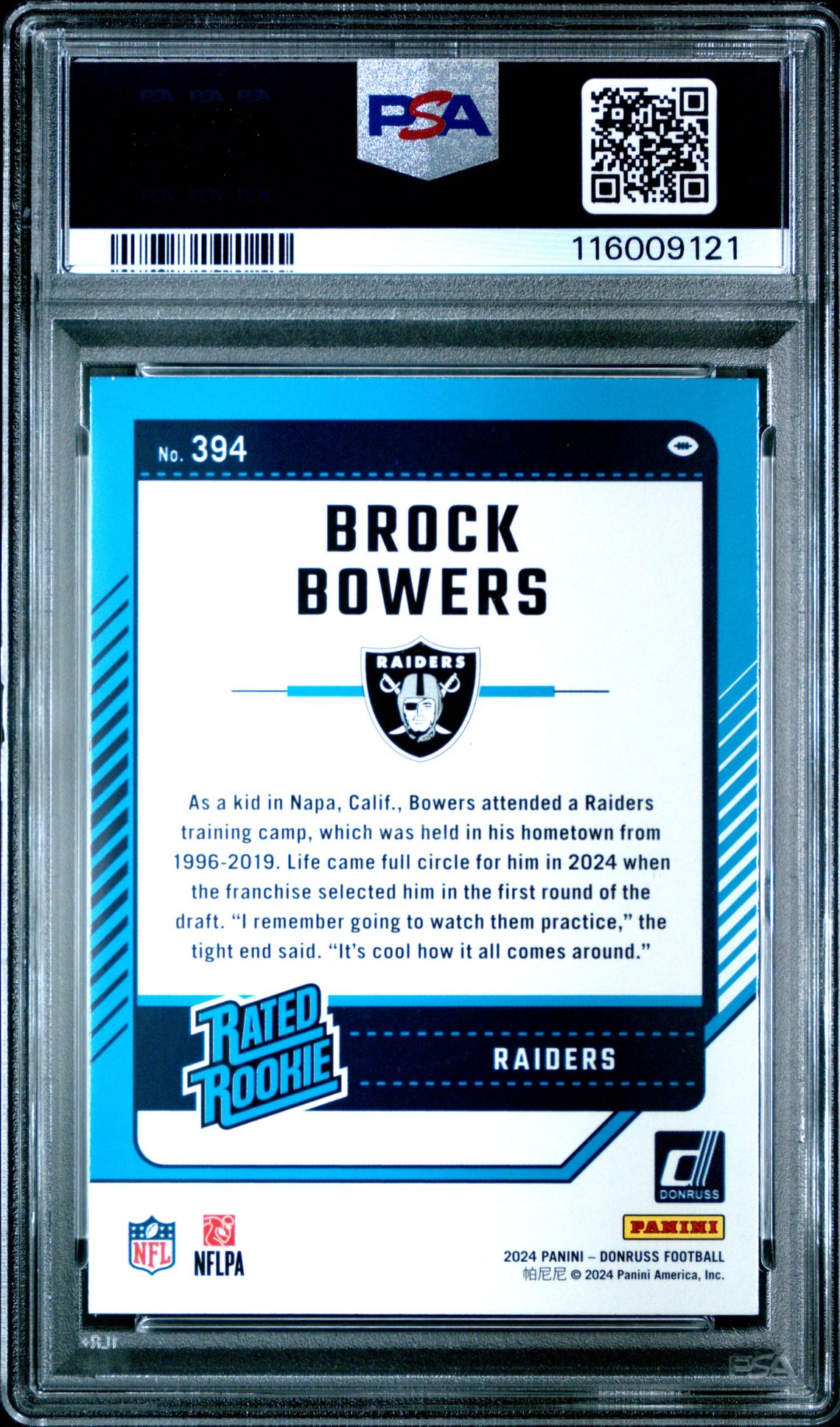 2024 Panini Donruss Brock Bowers #394 (Press Proof Blue) Mint 9 back