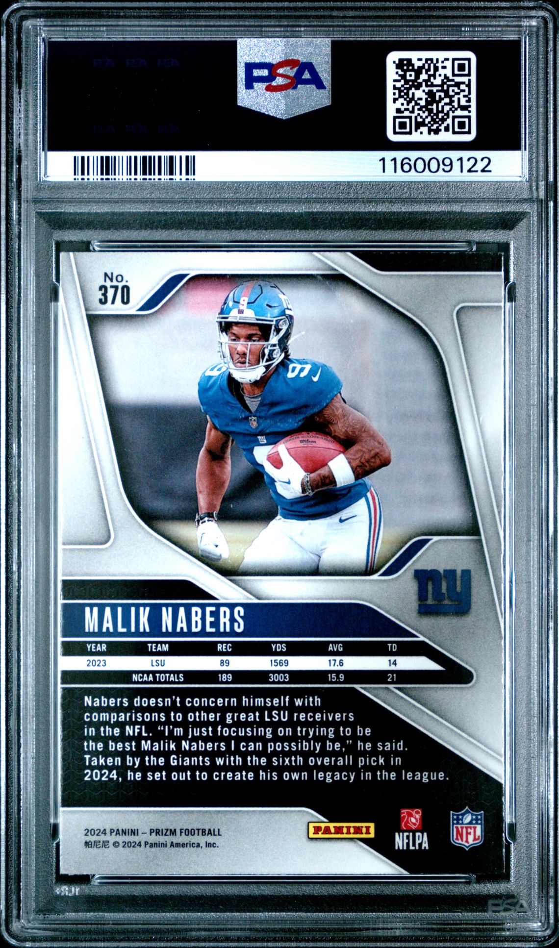 2024 Panini Prizm Malik Nabers #370 Mint 9 back