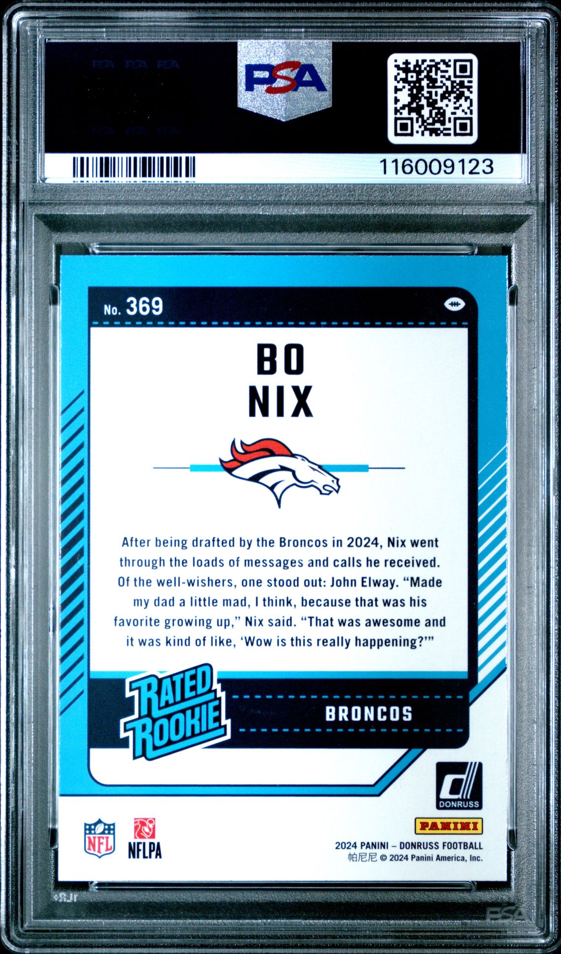 2024 Panini Donruss Bo Nix #369 Gem Mt 10 back