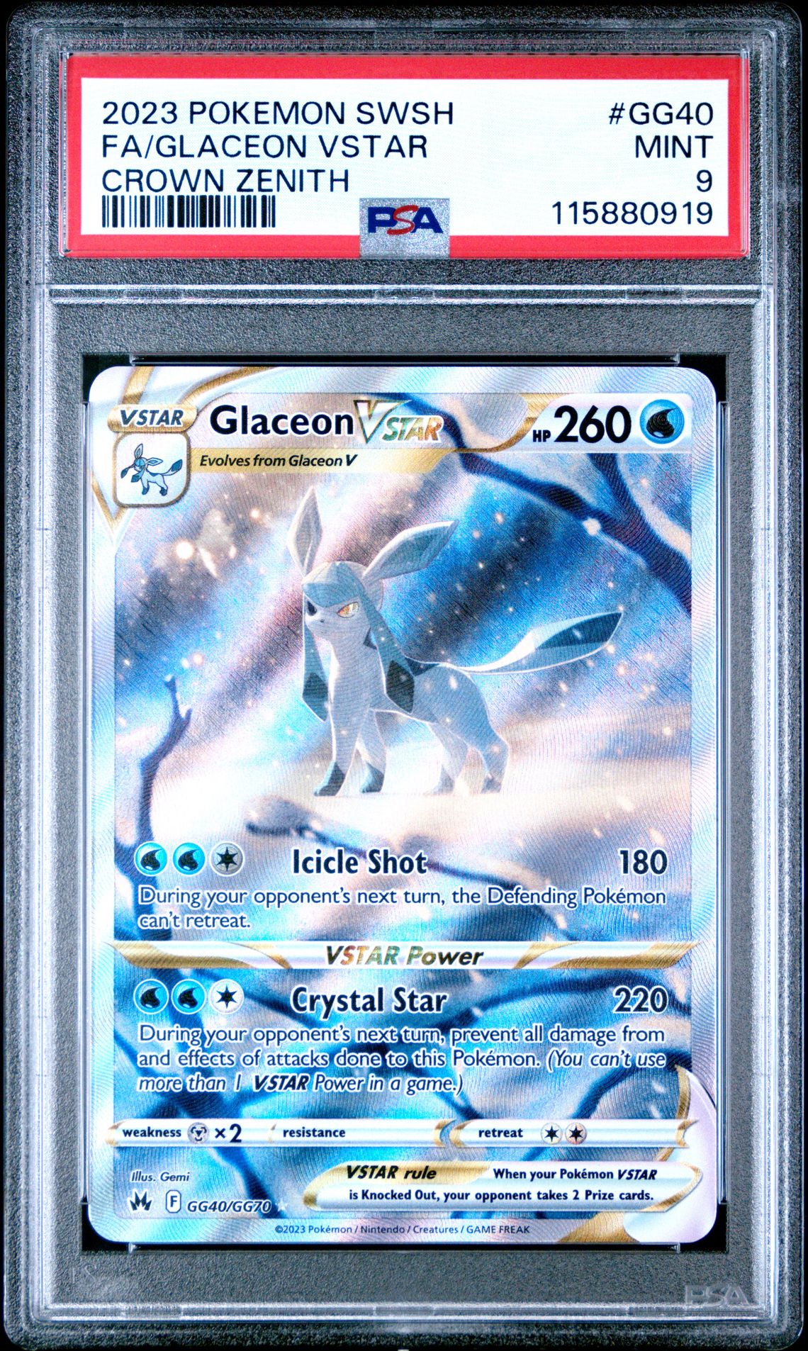 2023 Pokemon Sword And Shield Crown Zenith Fa/Glaceon Vstar #Gg40 (Crown Zenith) Mint 9 front