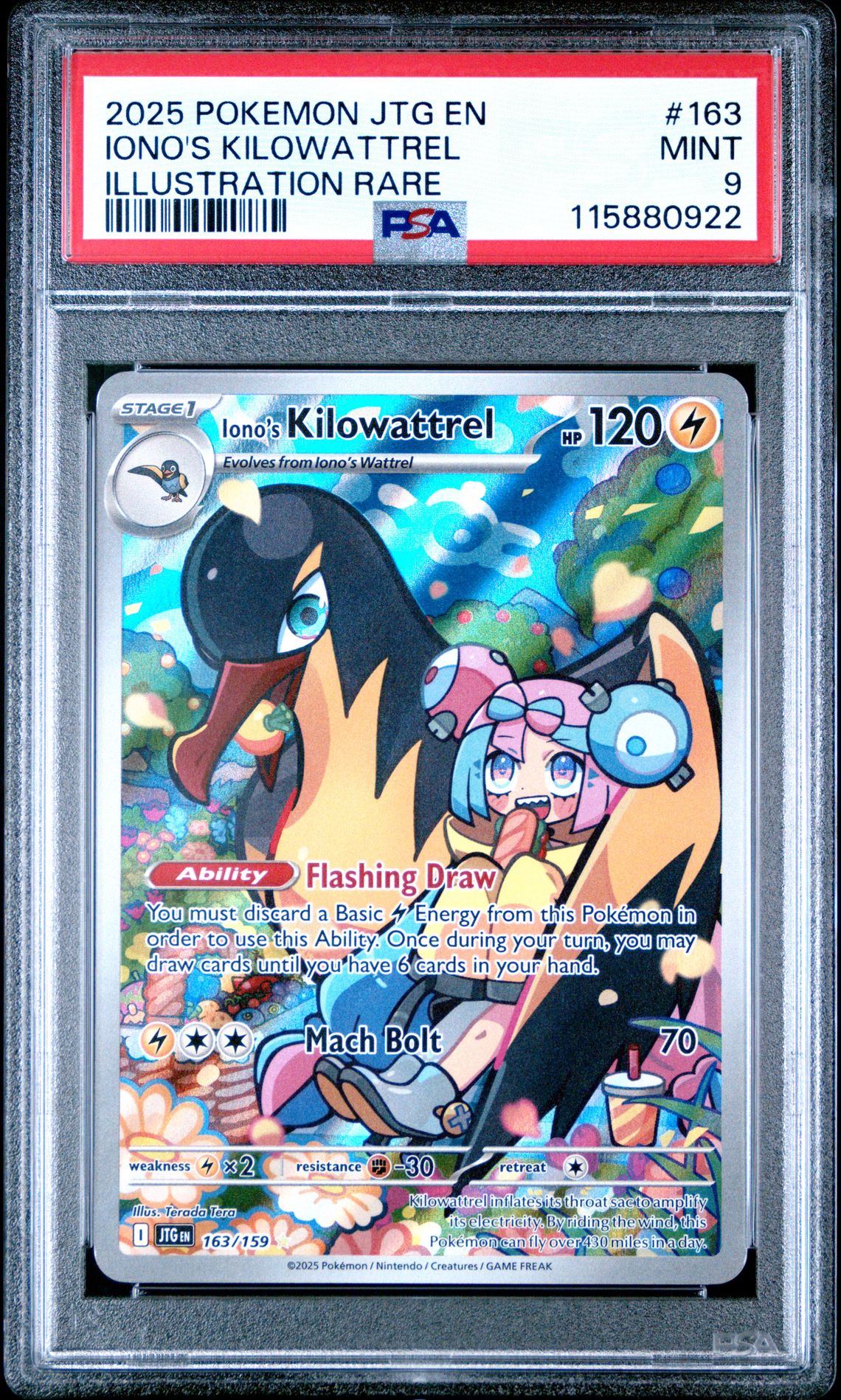 2025 Pokemon Jtg En-Journey Together Iono's Kilowattrel #163 (Illustration Rare) Mint 9 front