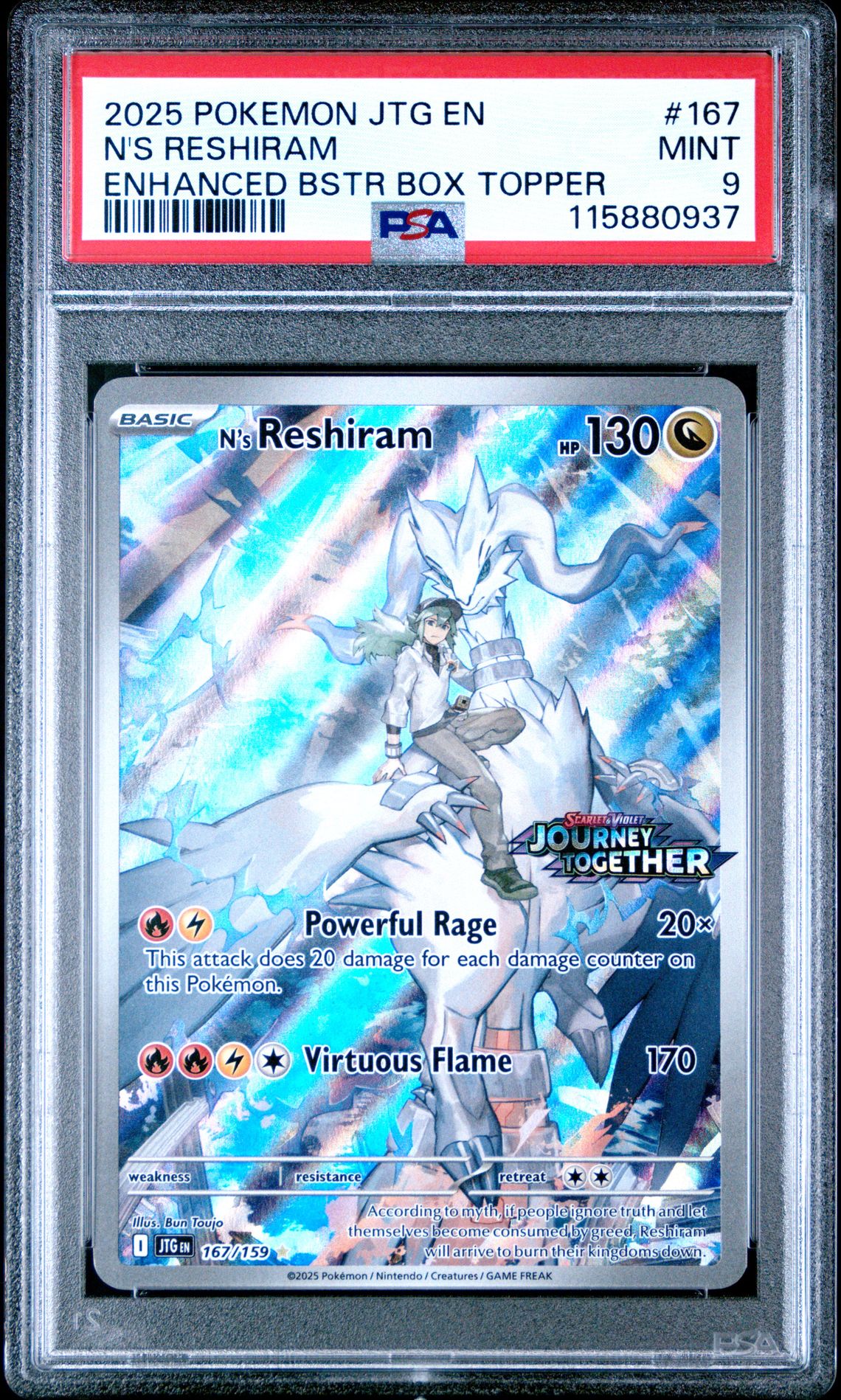 2025 Pokemon Jtg En-Journey Together N's Reshiram #167 (Enhanced Bstr Box Topper) Mint 9 front