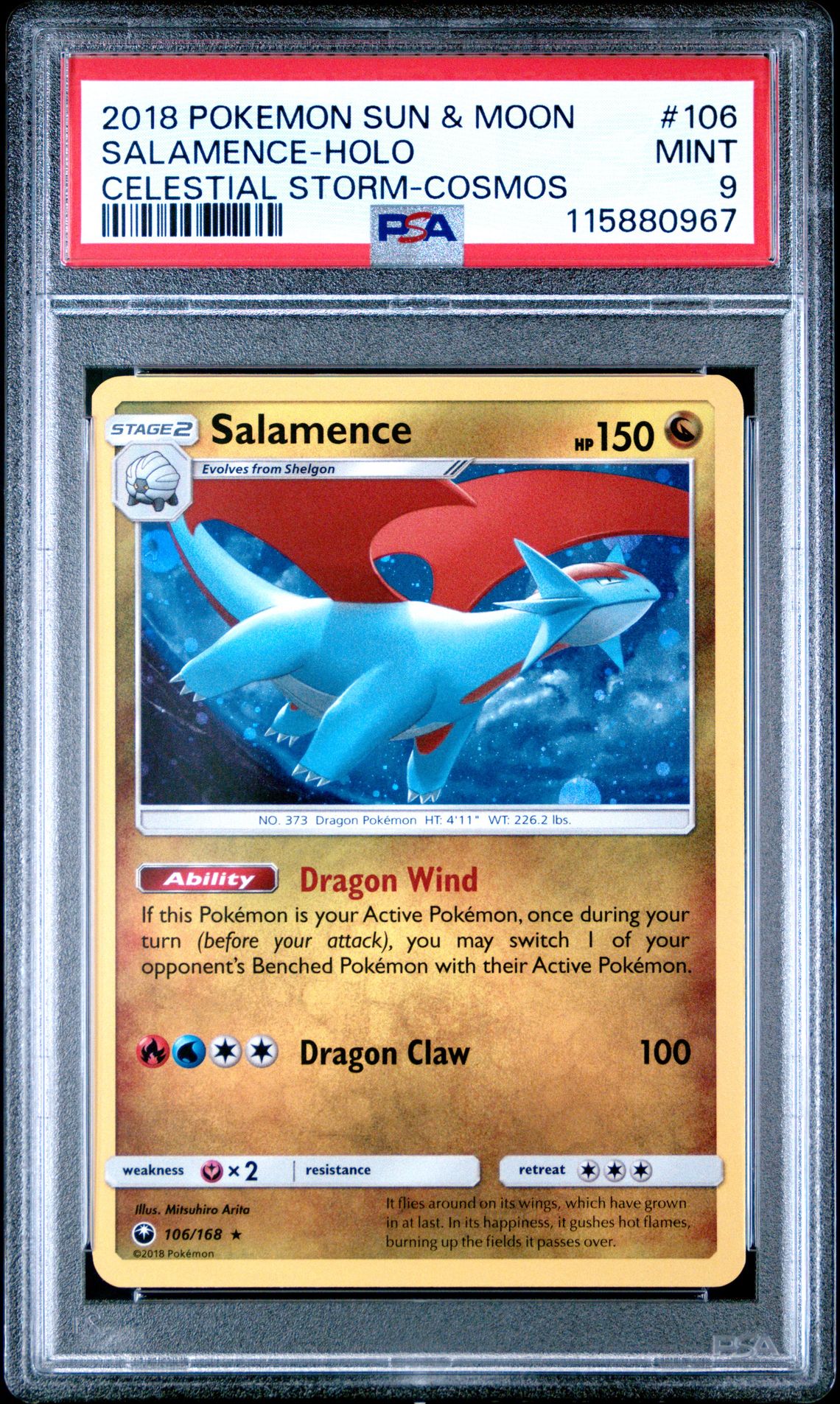 2018 Pokemon Sun & Moon Celestial Storm Salamence-Holo #106 (Celestial Storm-Cosmos) Mint 9 front