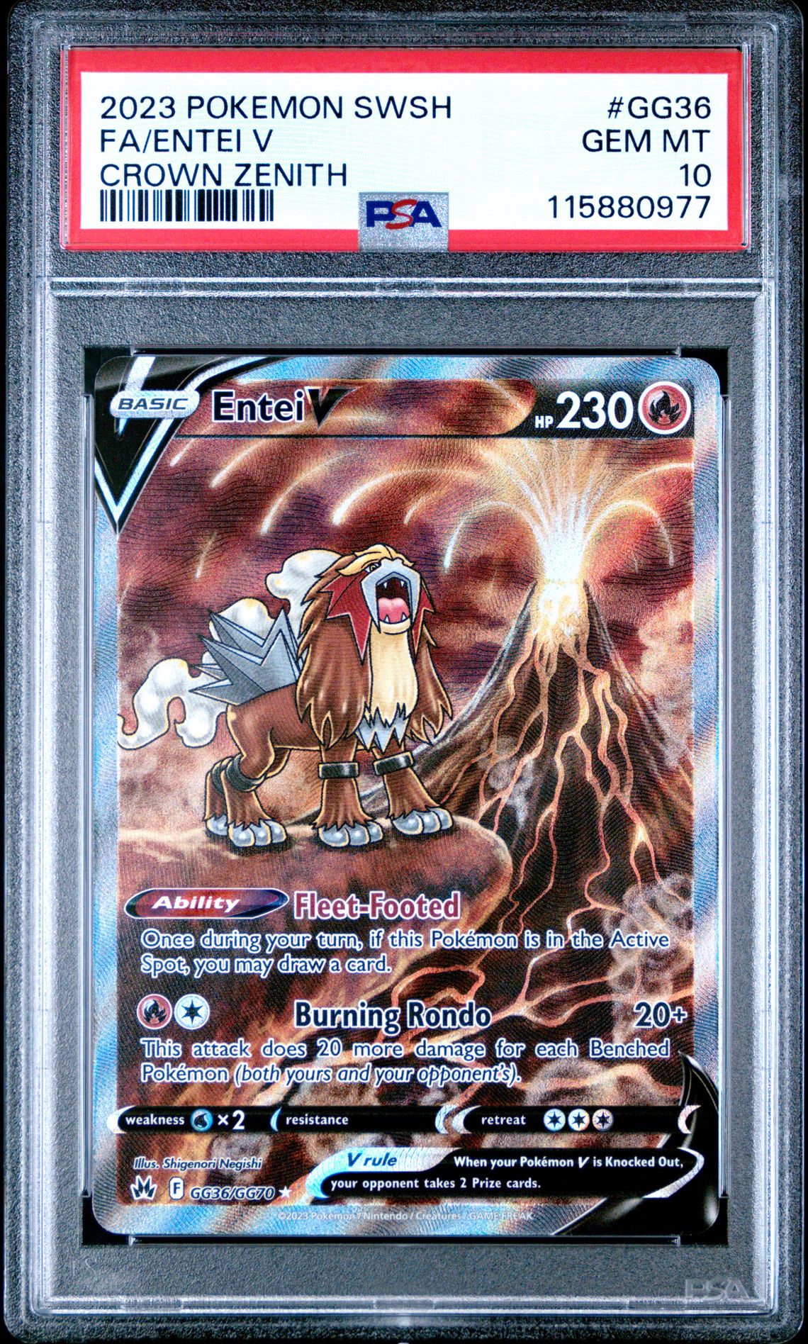 2023 Pokemon Sword And Shield Crown Zenith Fa/Entei V #Gg36 (Crown Zenith) Gem Mt 10 front