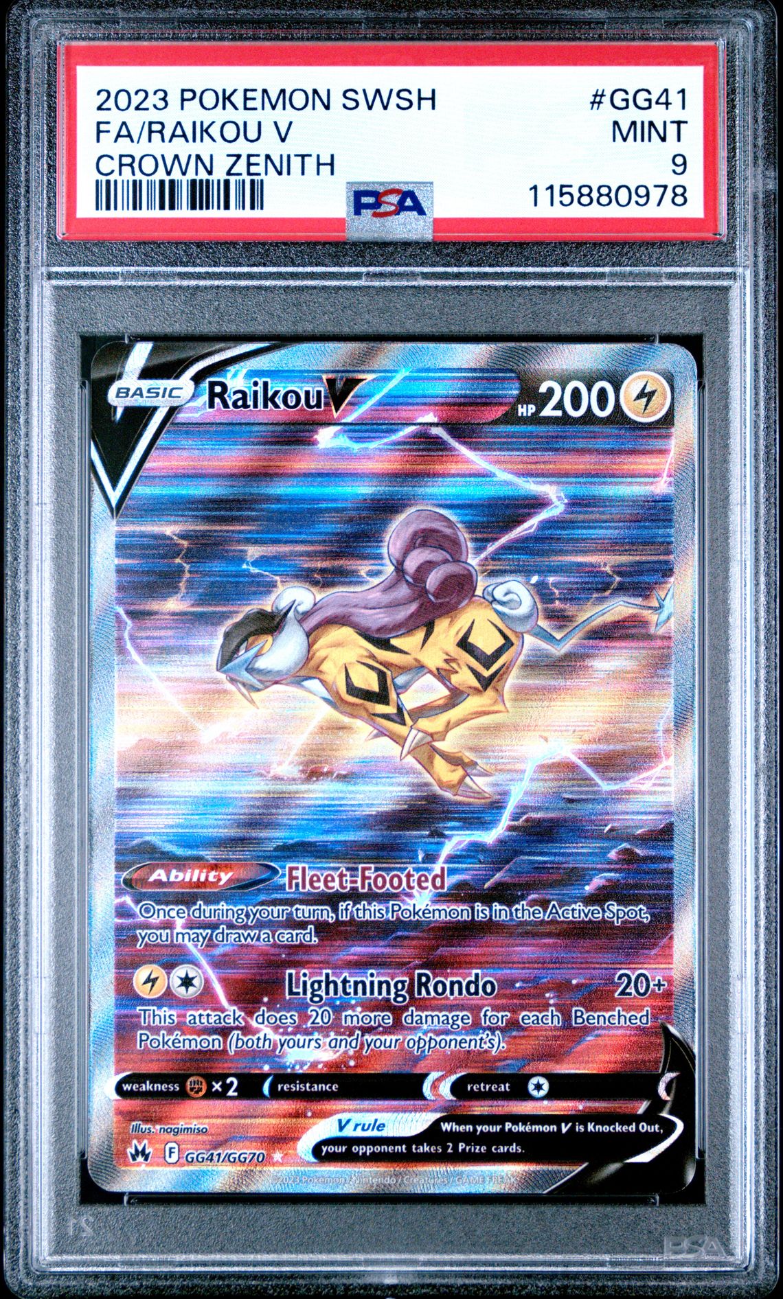 2023 Pokemon Sword And Shield Crown Zenith Fa/Raikou V #Gg41 (Crown Zenith) Mint 9 front