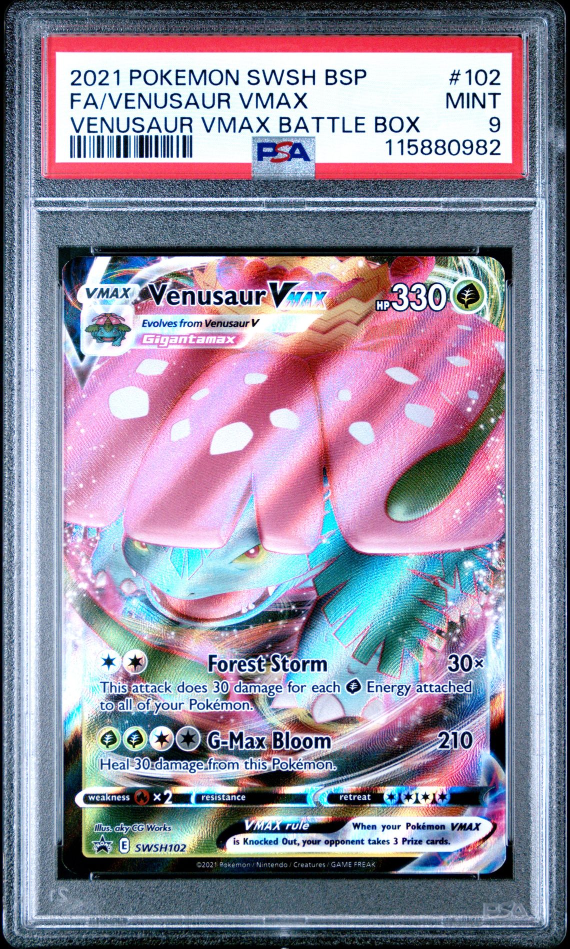 2021 Pokemon Swsh Black Star Promo Fa/Venusaur Vmax #102 (Venusaur Vmax Battle Box) Mint 9 front