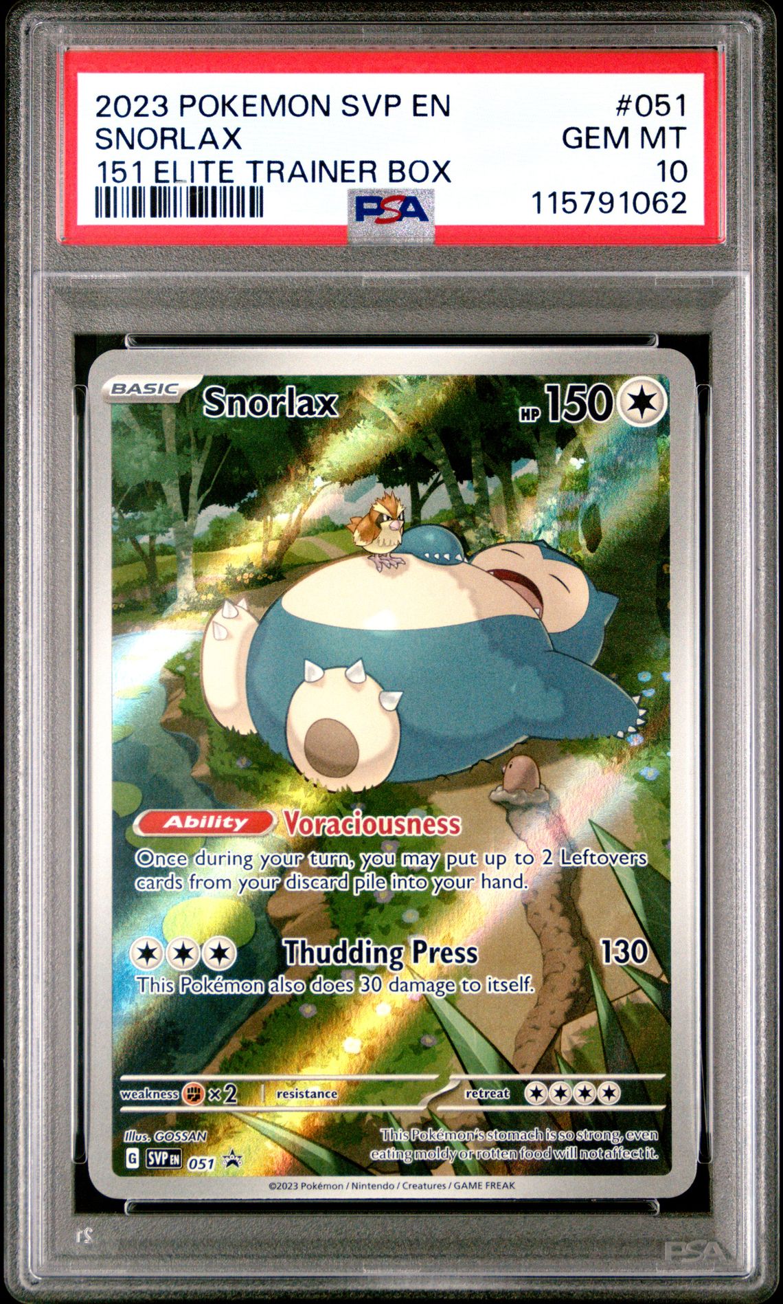 2023 Pokemon Svp En-Sv Black Star Promo Snorlax #051 (151 Elite Trainer Box) Gem Mt 10 front