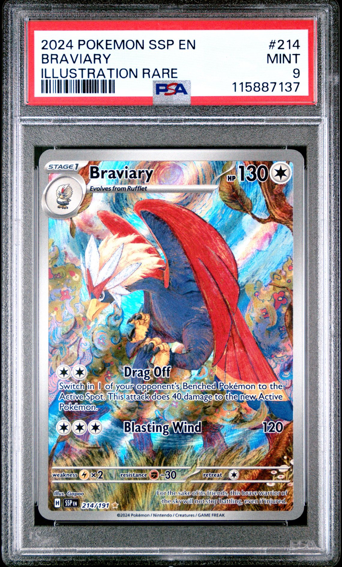 2024 Pokemon Ssp En-Surging Sparks Braviary #214 (Illustration Rare) Mint 9 front
