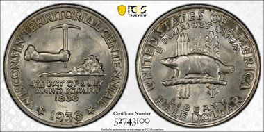 1936 50C Wisconsin MS66+ 