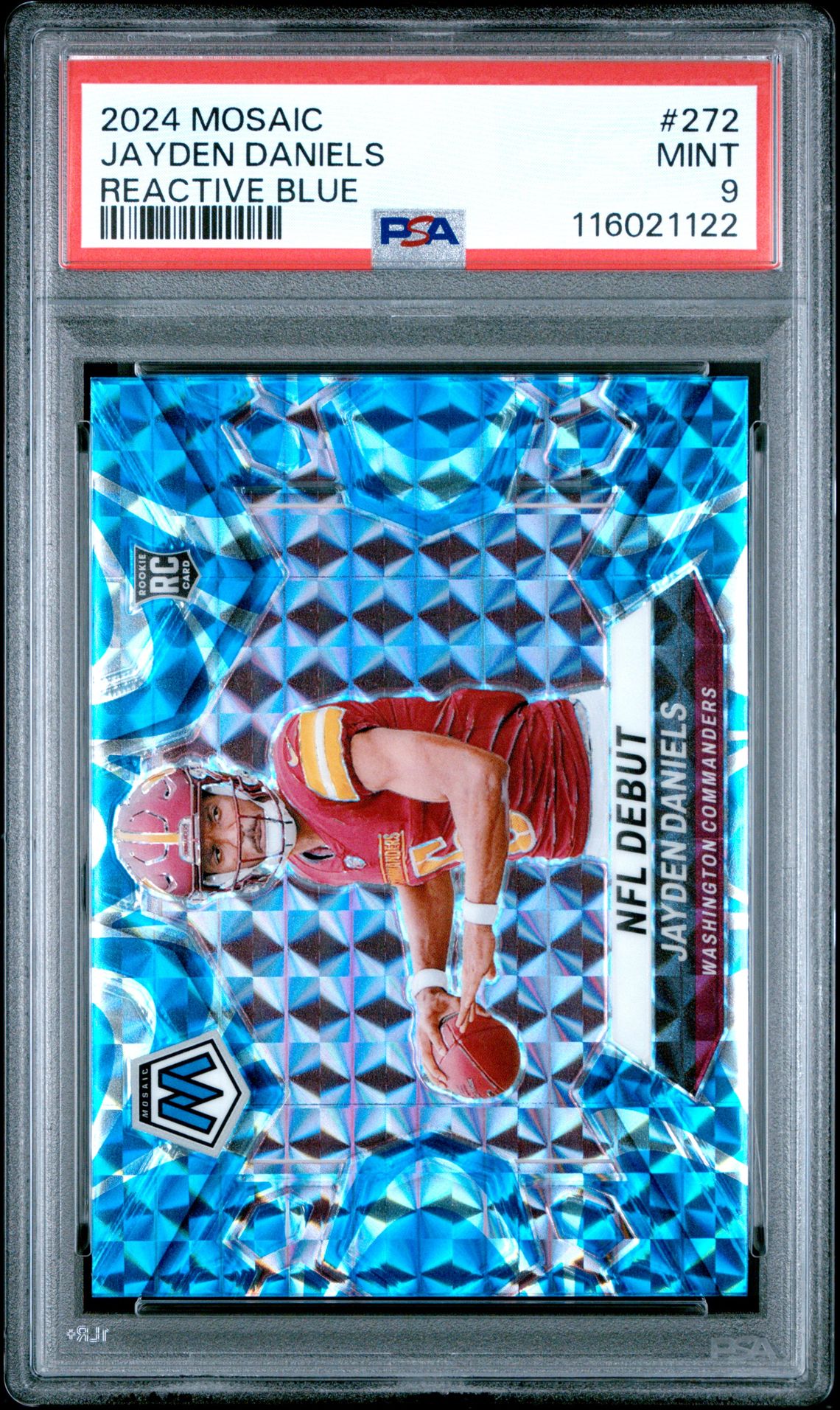 2024 Panini Mosaic Jayden Daniels #272 (Reactive Blue) Mint 9 front