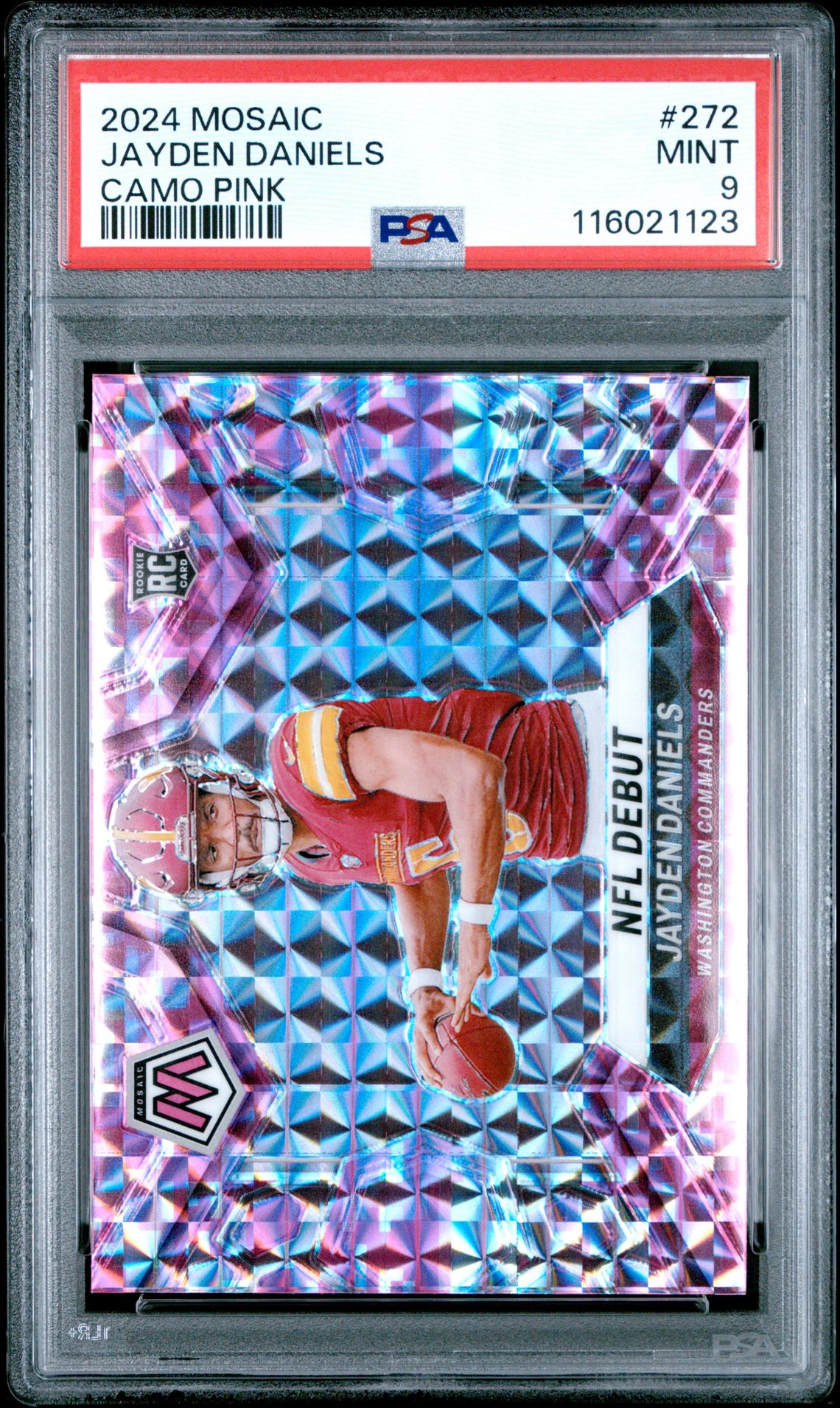 2024 Panini Mosaic Jayden Daniels #272 (Camo Pink) Mint 9 front