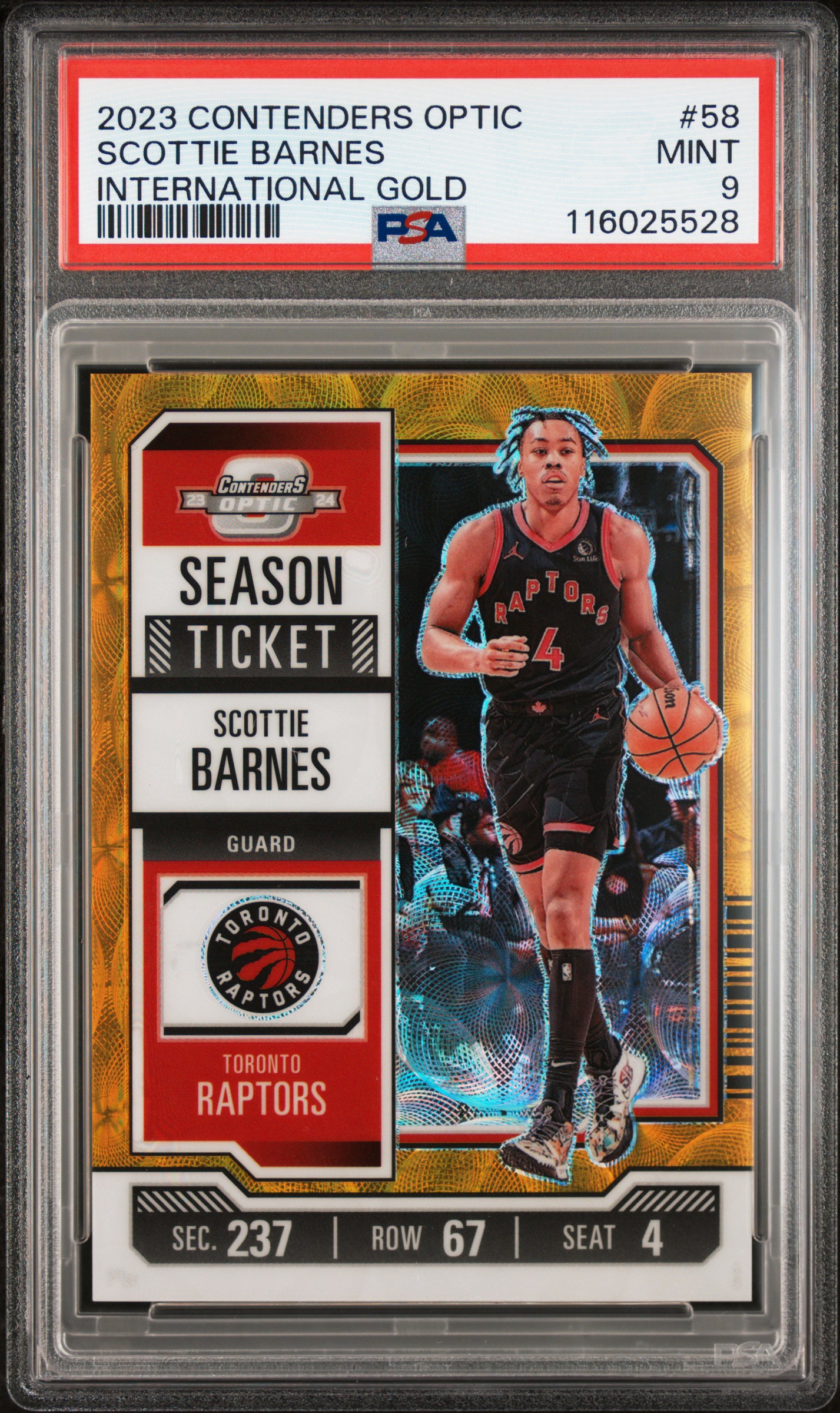 2023 #58 Scottie Barnes PSA 9 Panini Contenders Optic