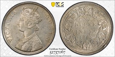 1862(B) Rupee SW-4.63a 2/0 AU55