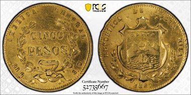 1867 GW 5 Peso KM-114  Au N1