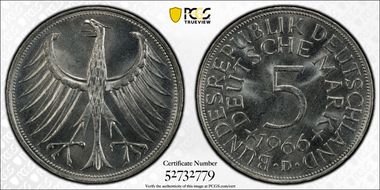 1966-D 5 Mk Regular Issue MS65