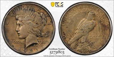 1921 $1 High Relief, Peace AU55