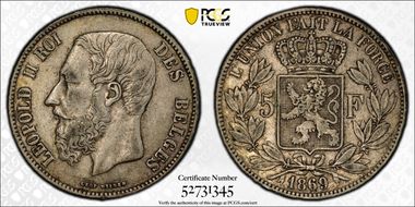 1869 5 Fr KM-24  Ag XF45