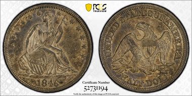 1846 50C Tall Date AU58