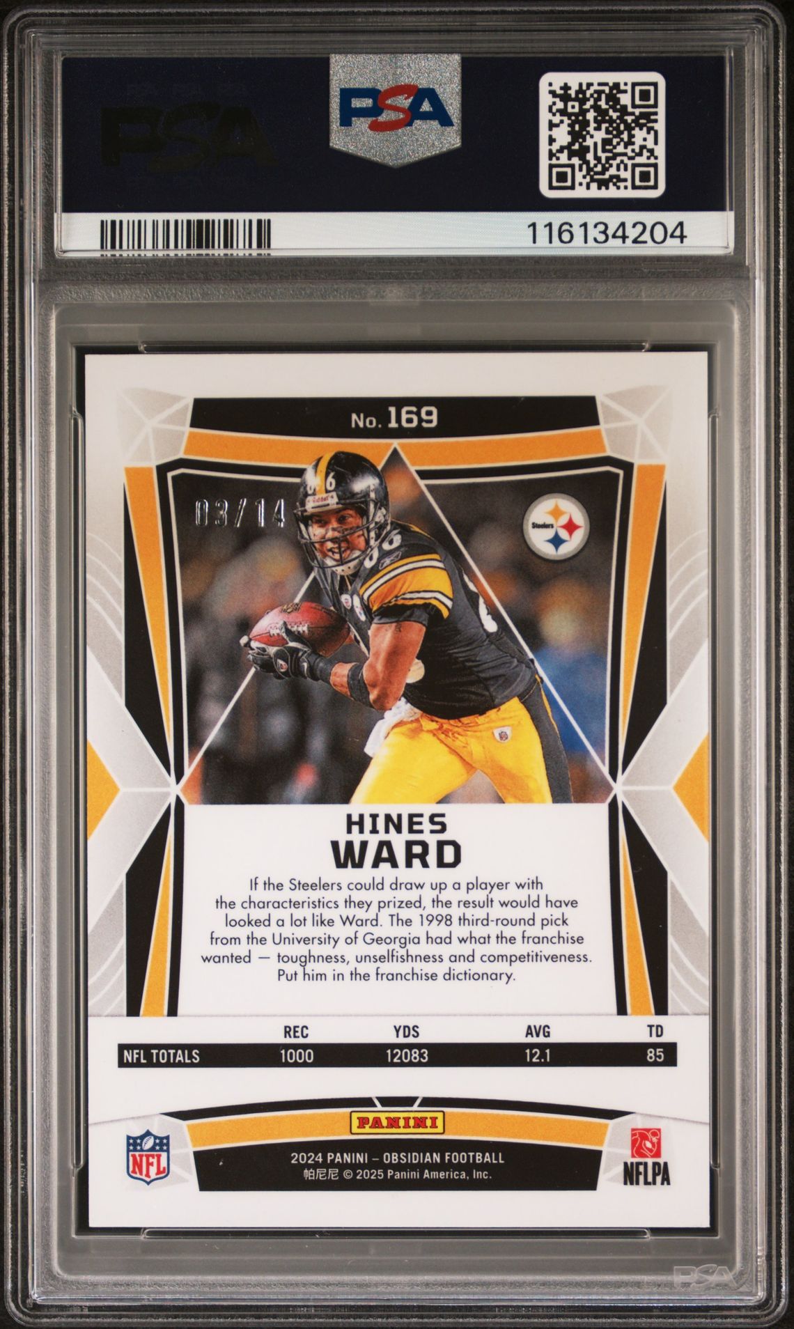 2024 Panini Obsidian Hines Ward #169 (Molten Fotl) Gem Mt 10 back view - PSA certificate #116134204